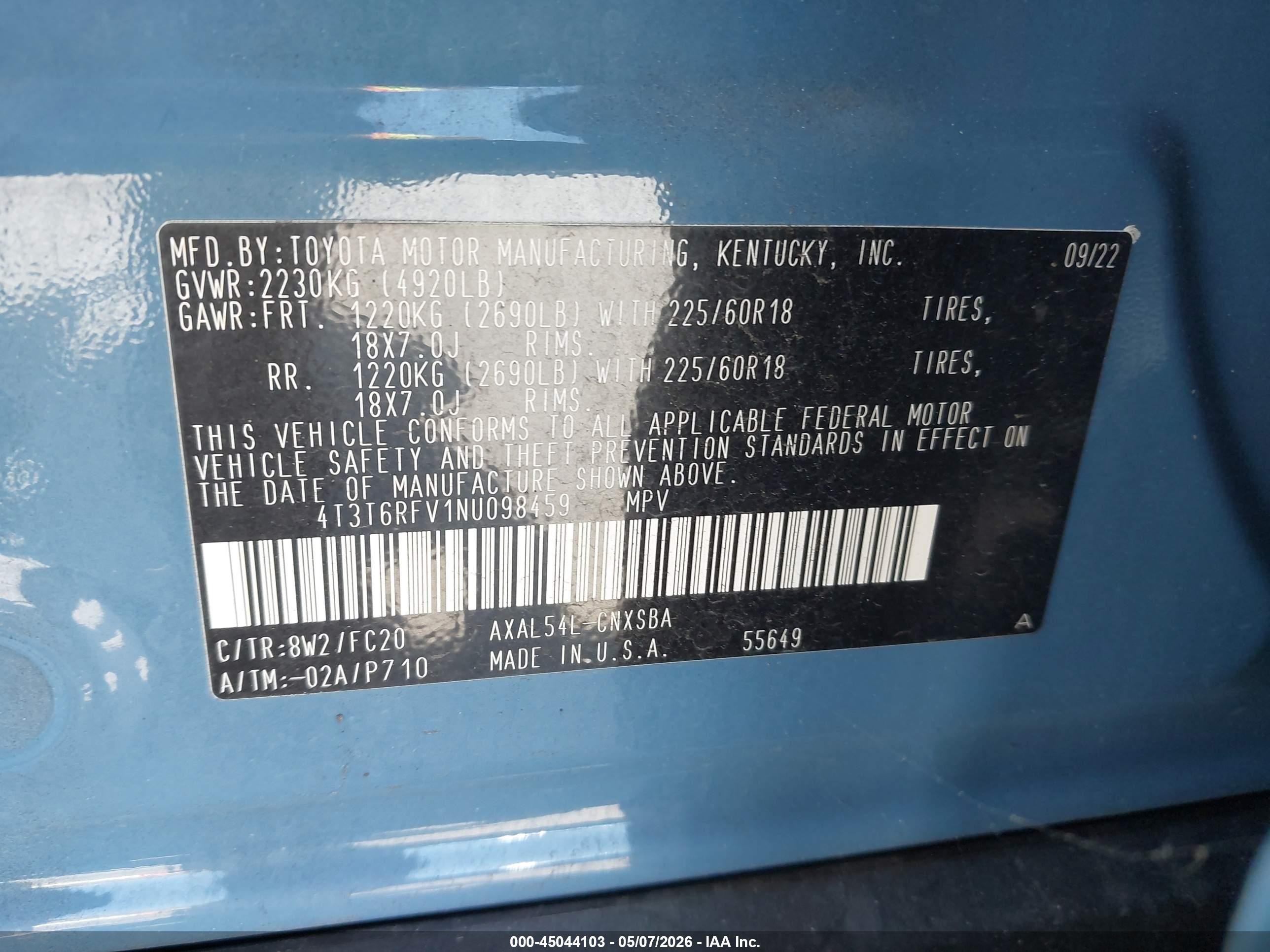 2022 Toyota Rav4 Hybrid Se Синий vin: 4T3T6RFV1NU098459