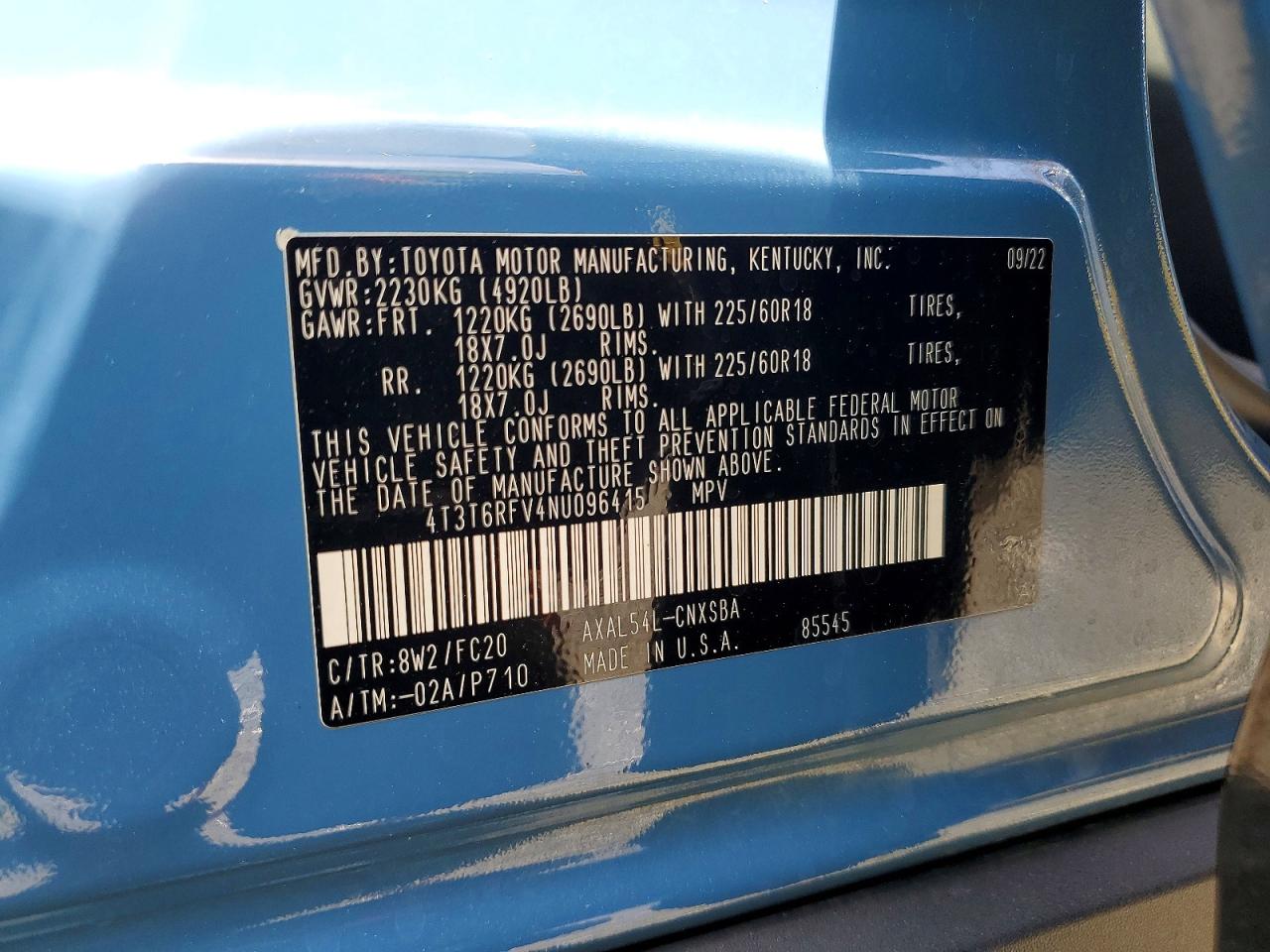 2022 Toyota Rav4 Hybrid Se Синий vin: 4T3T6RFV4NU096415