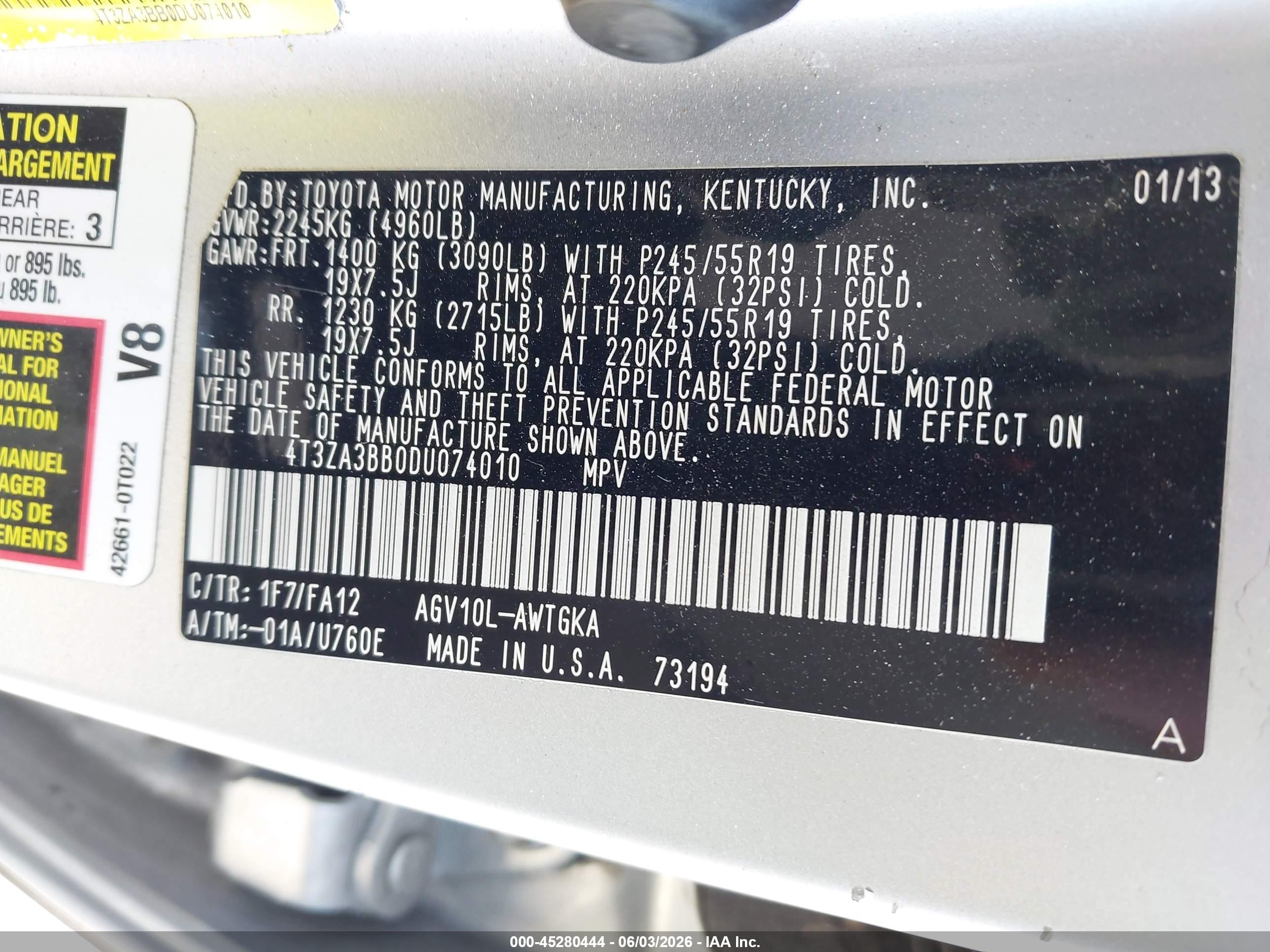 2013 Toyota Venza Le Silver vin: 4T3ZA3BB0DU074010