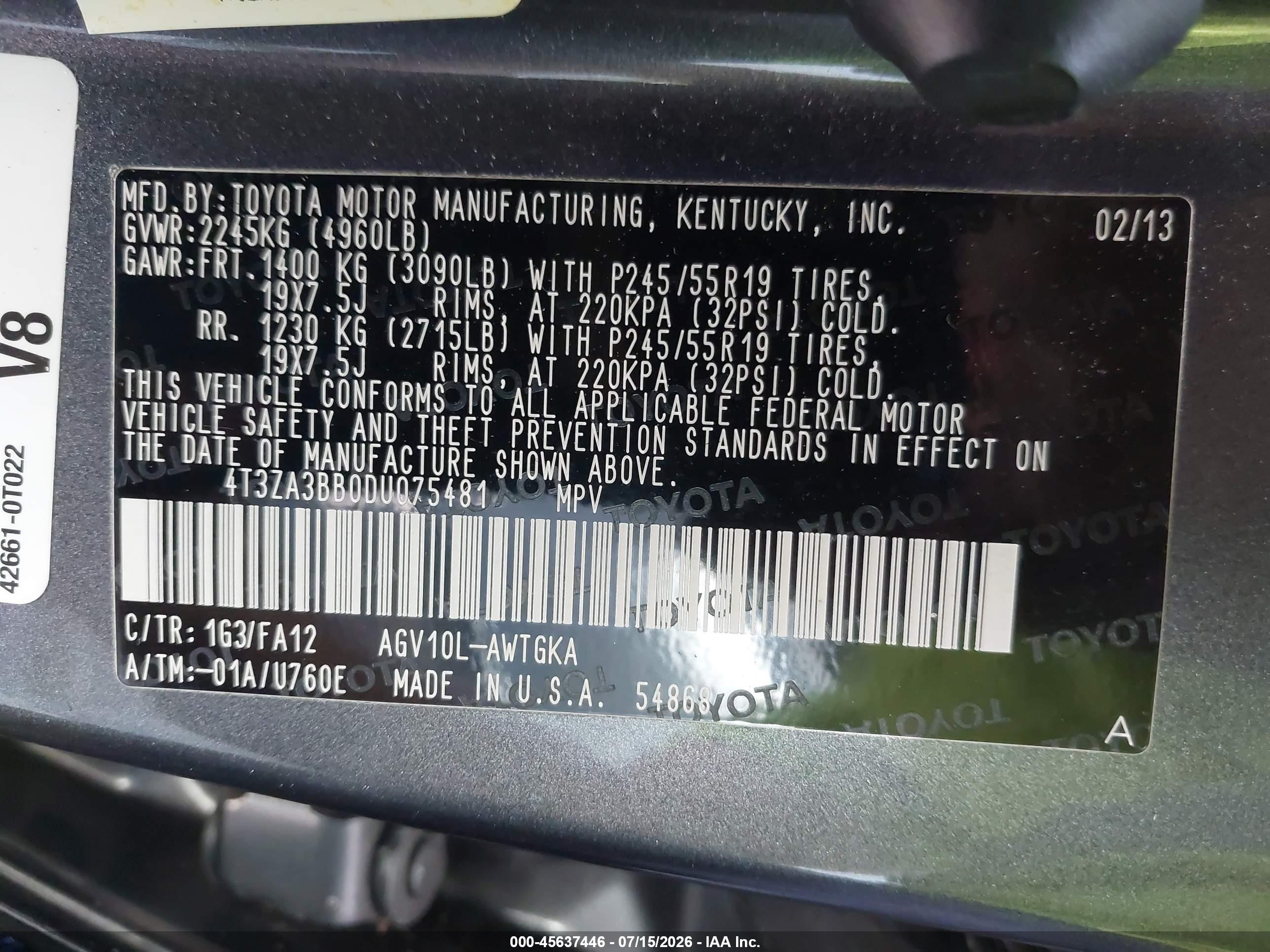 2013 Toyota Venza Le Gray vin: 4T3ZA3BB0DU075481