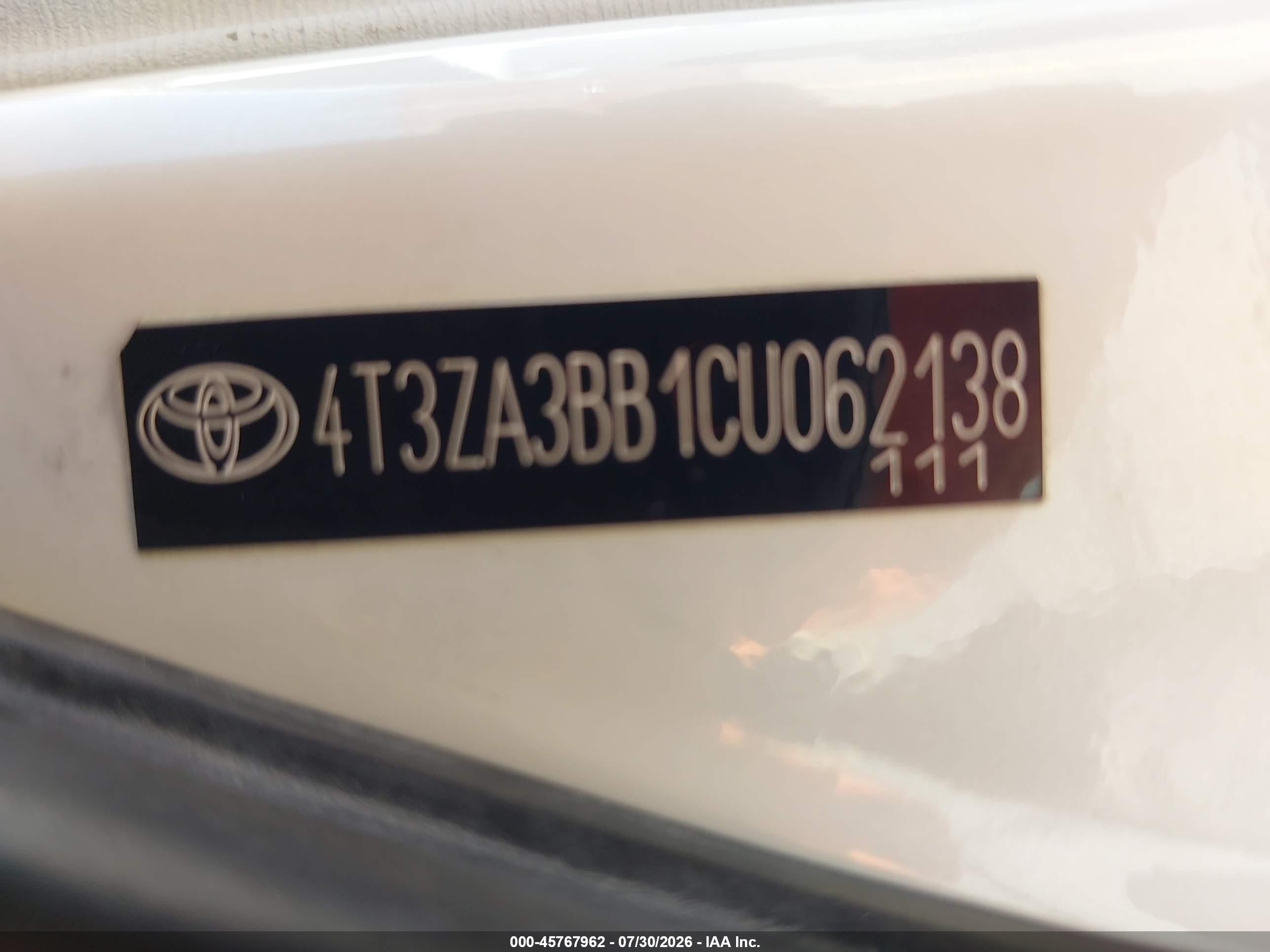 2012 Toyota Venza Xle White vin: 4T3ZA3BB1CU062138
