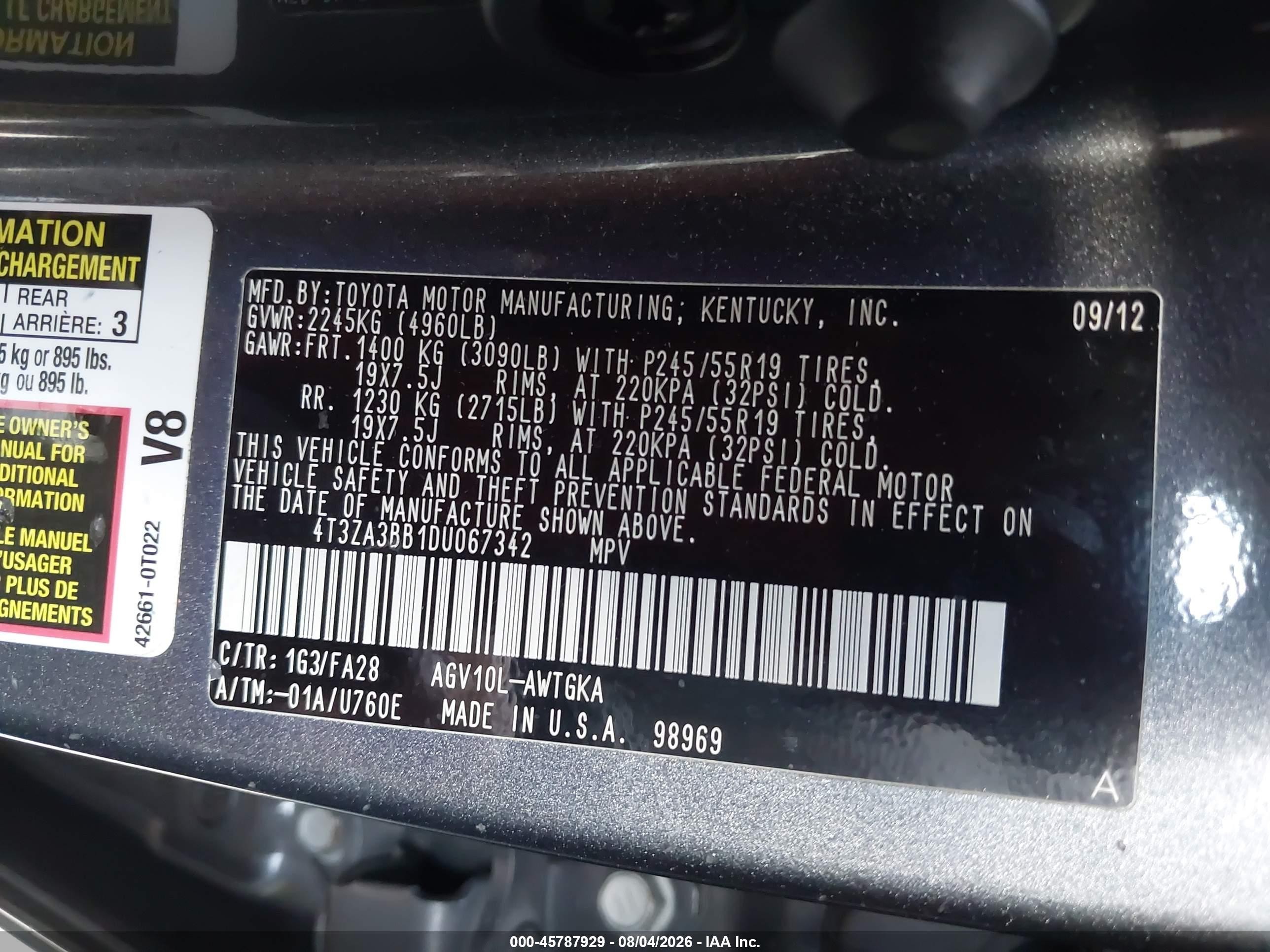 2013 Toyota Venza Le Gray vin: 4T3ZA3BB1DU067342