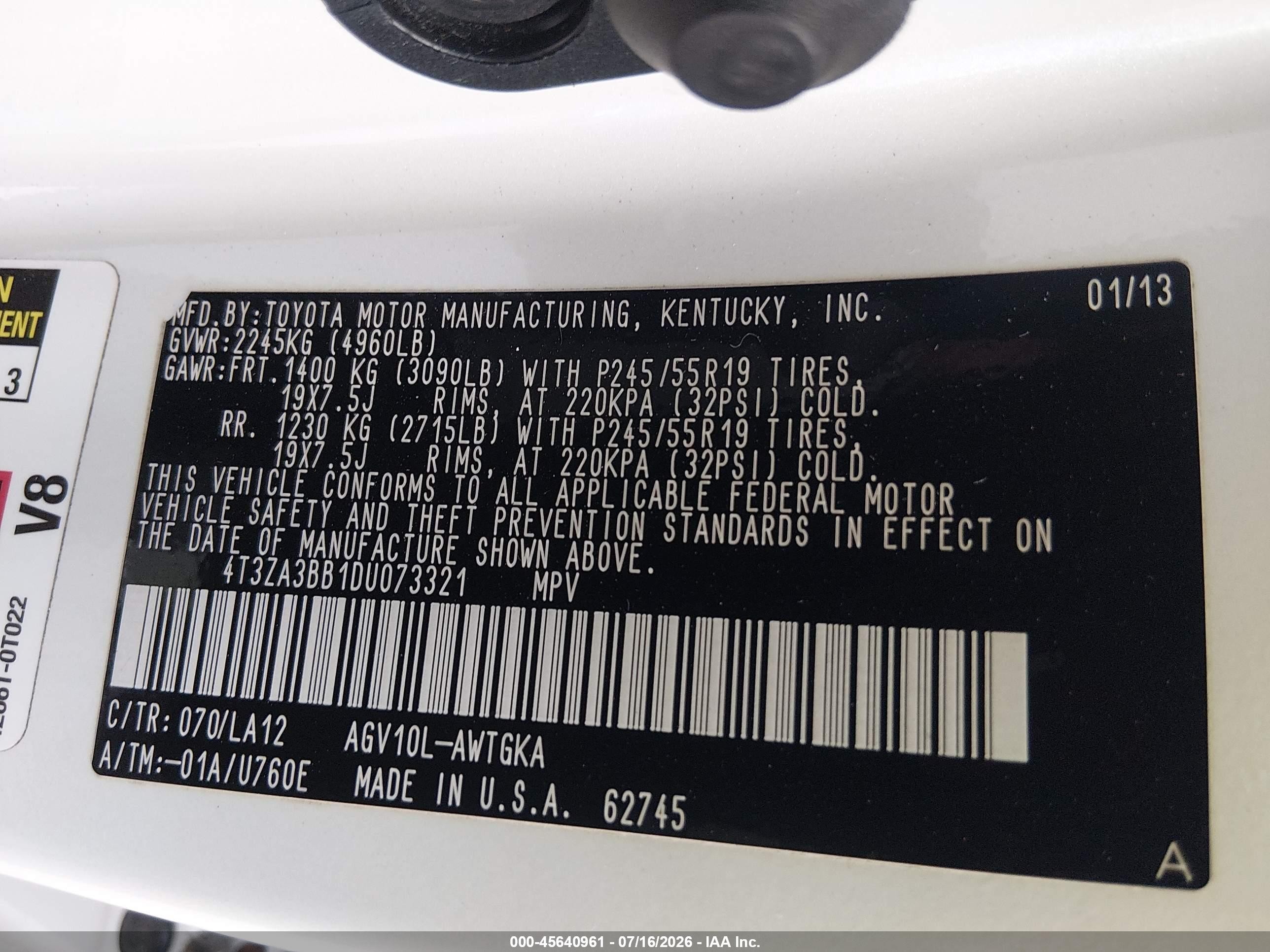 2013 Toyota Venza Xle White vin: 4T3ZA3BB1DU073321
