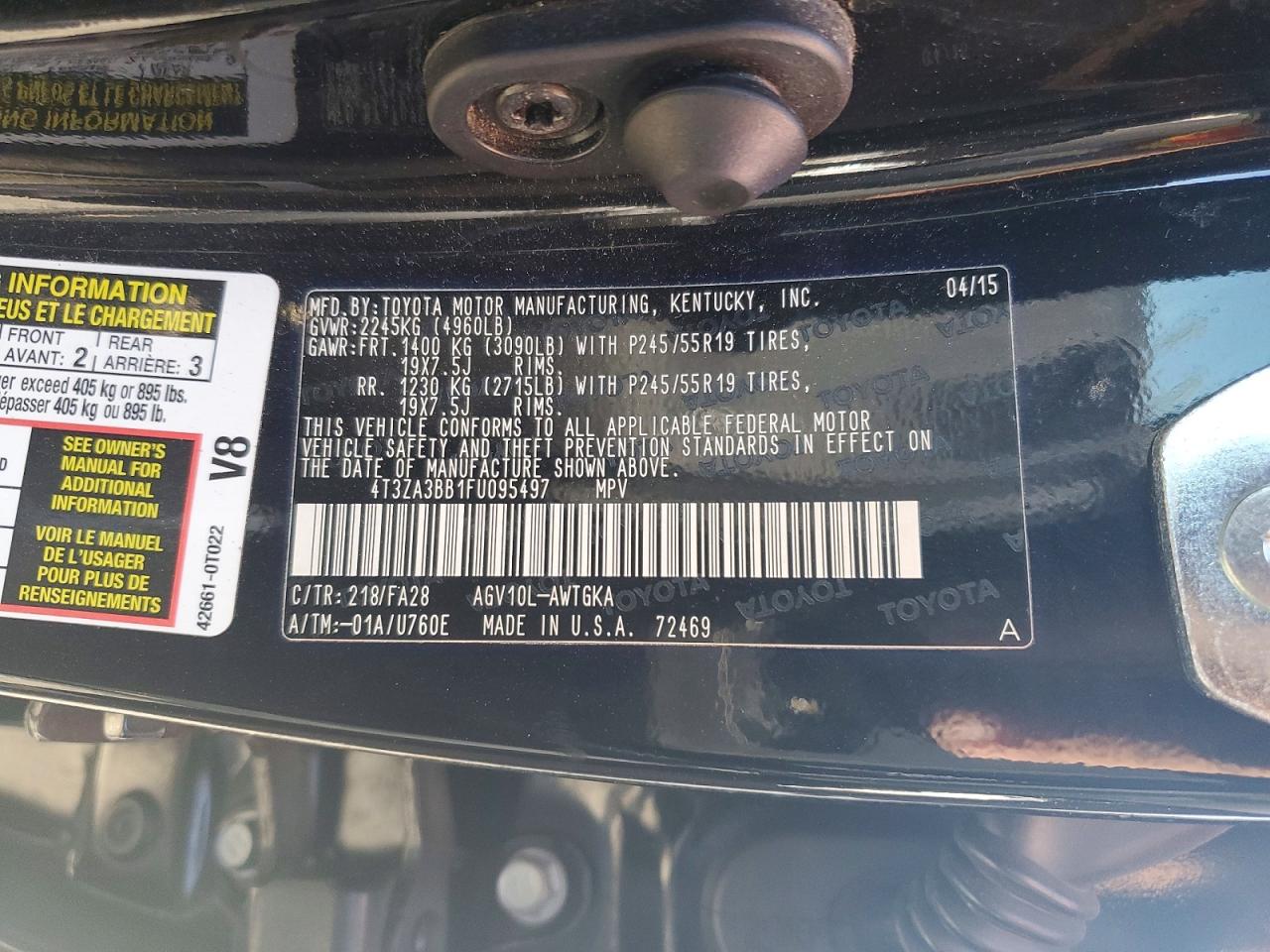 2015 Toyota Venza Le Black vin: 4T3ZA3BB1FU095497