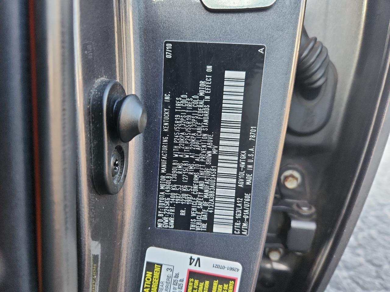 2010 Toyota Venza Charcoal vin: 4T3ZA3BB3AU034581