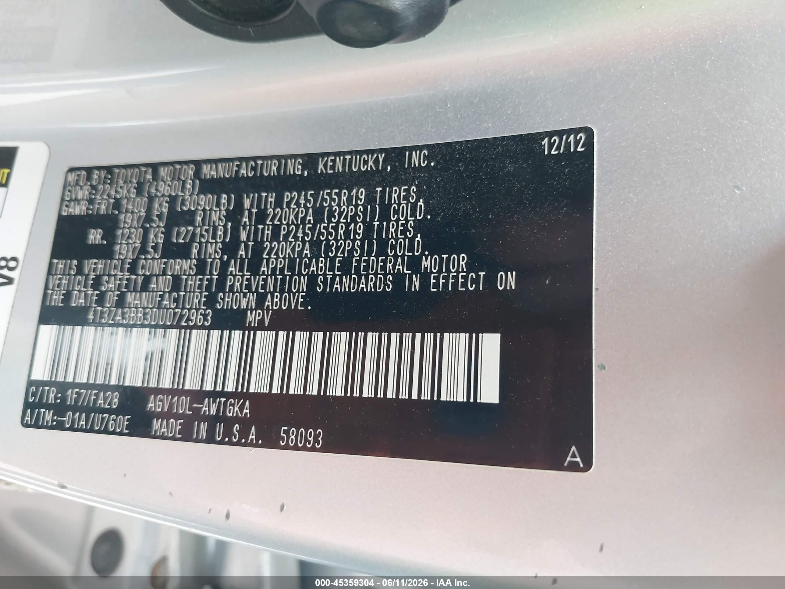 2013 Toyota Venza Le Gray vin: 4T3ZA3BB3DU072963