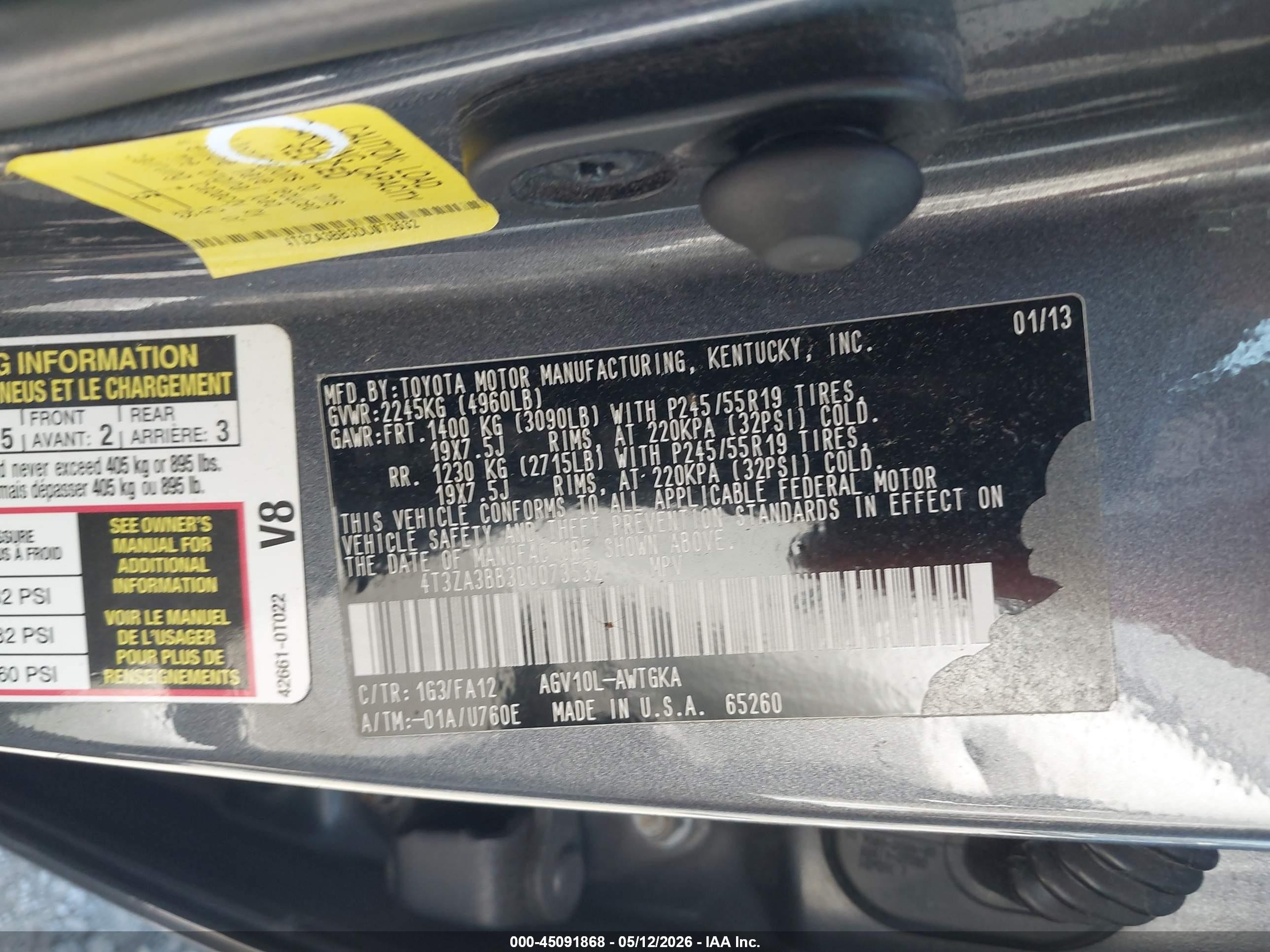 2013 Toyota Venza Le Gray vin: 4T3ZA3BB3DU073532
