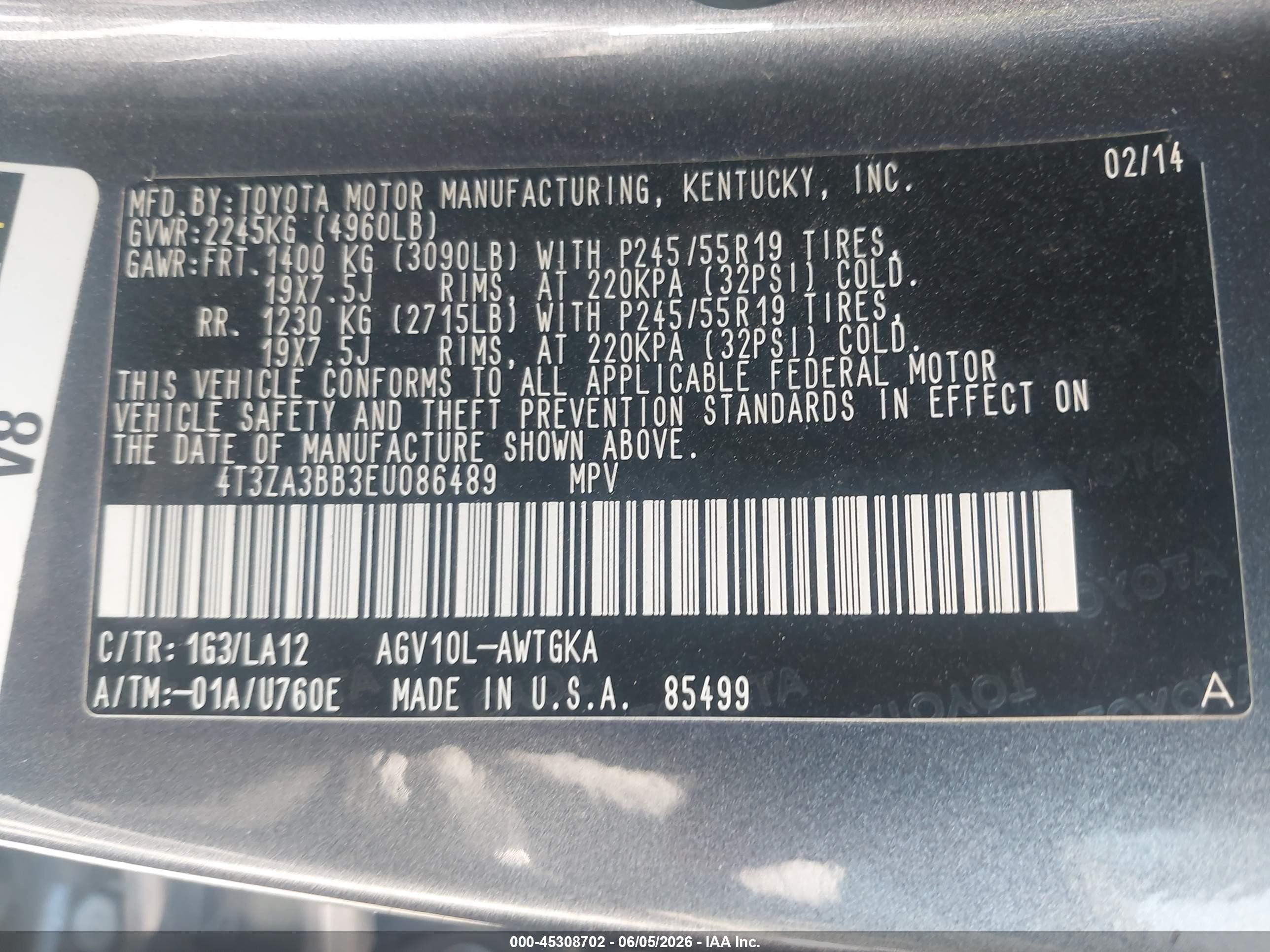 2014 Toyota Venza Xle Gray vin: 4T3ZA3BB3EU086489