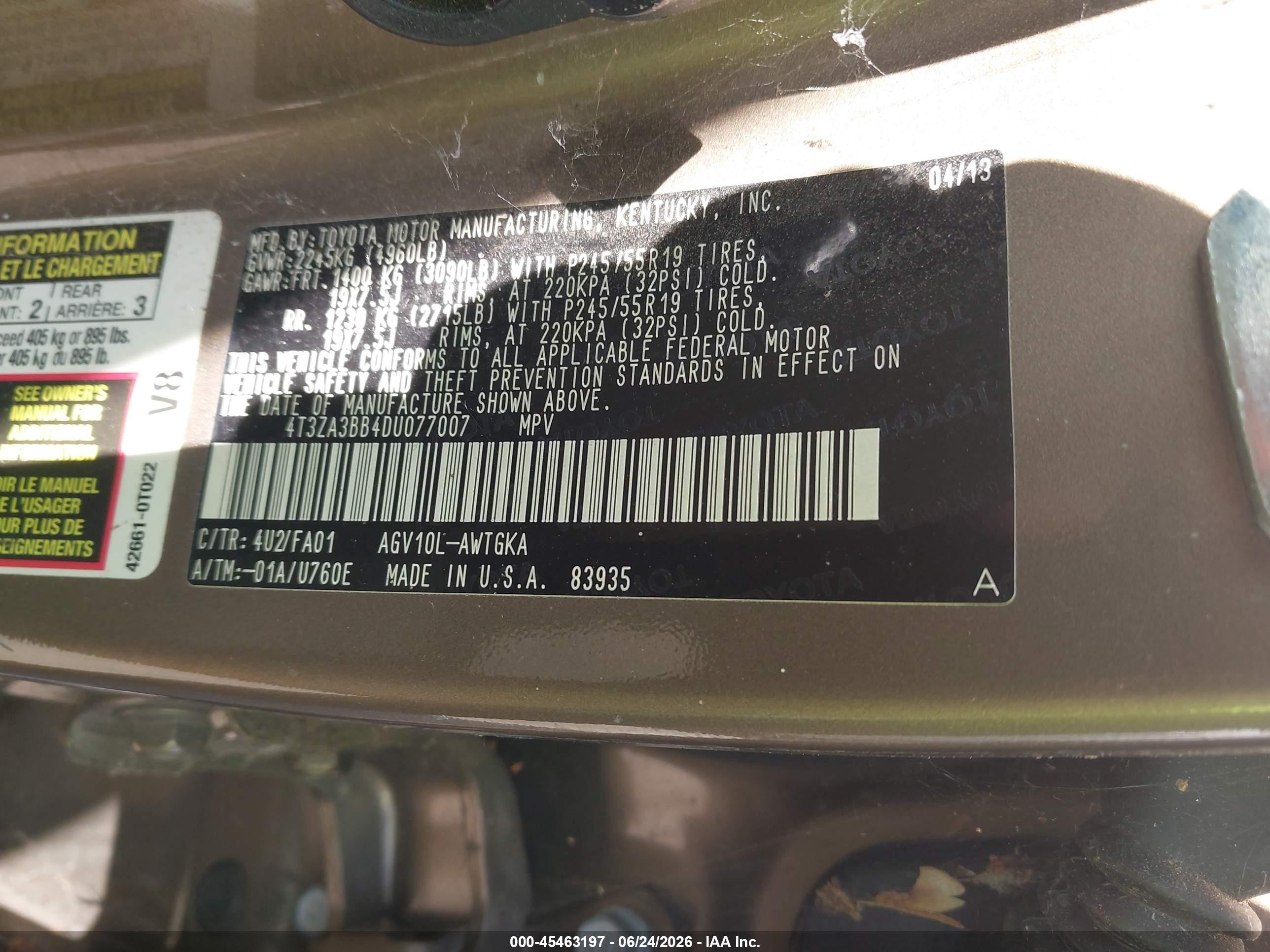 2013 Toyota Venza Le Brown vin: 4T3ZA3BB4DU077007