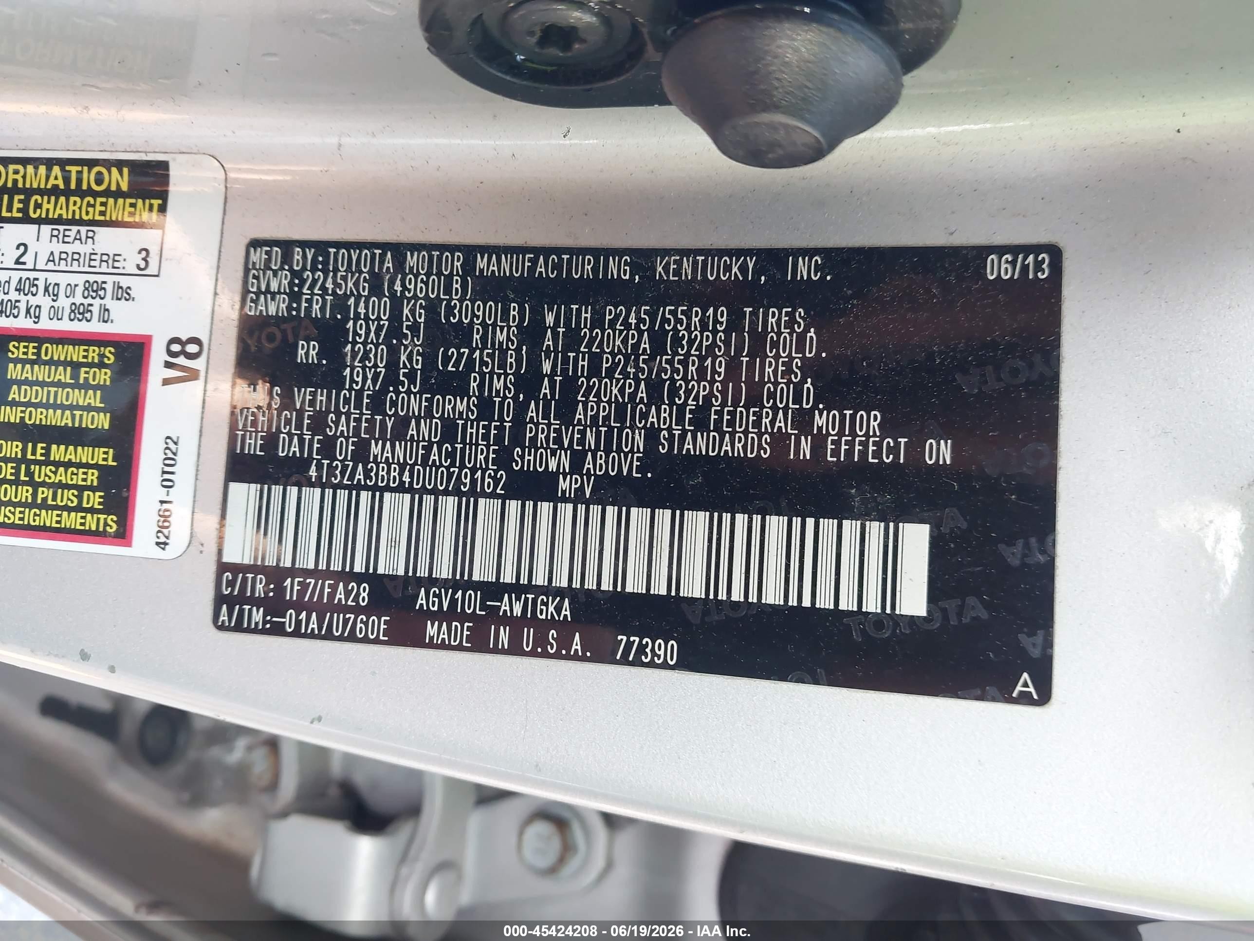 2013 Toyota Venza Le Silver vin: 4T3ZA3BB4DU079162