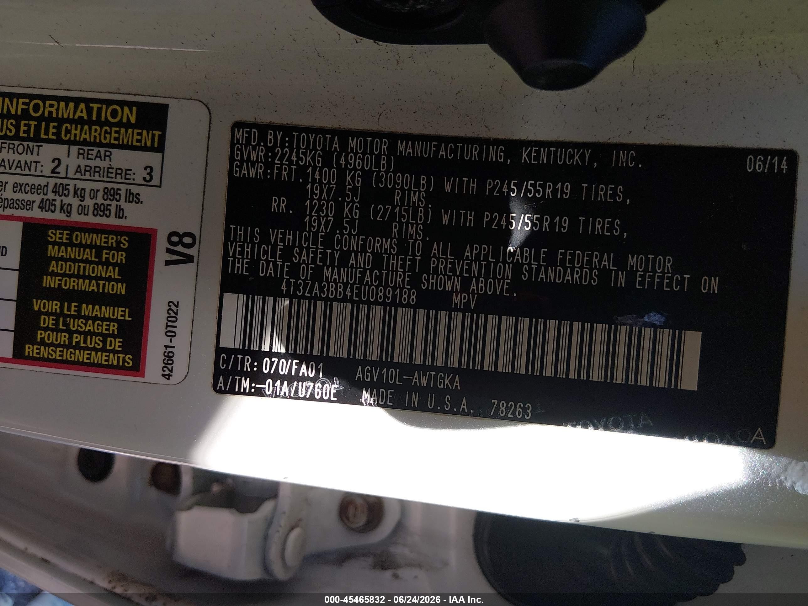 2014 Toyota Venza Le White vin: 4T3ZA3BB4EU089188