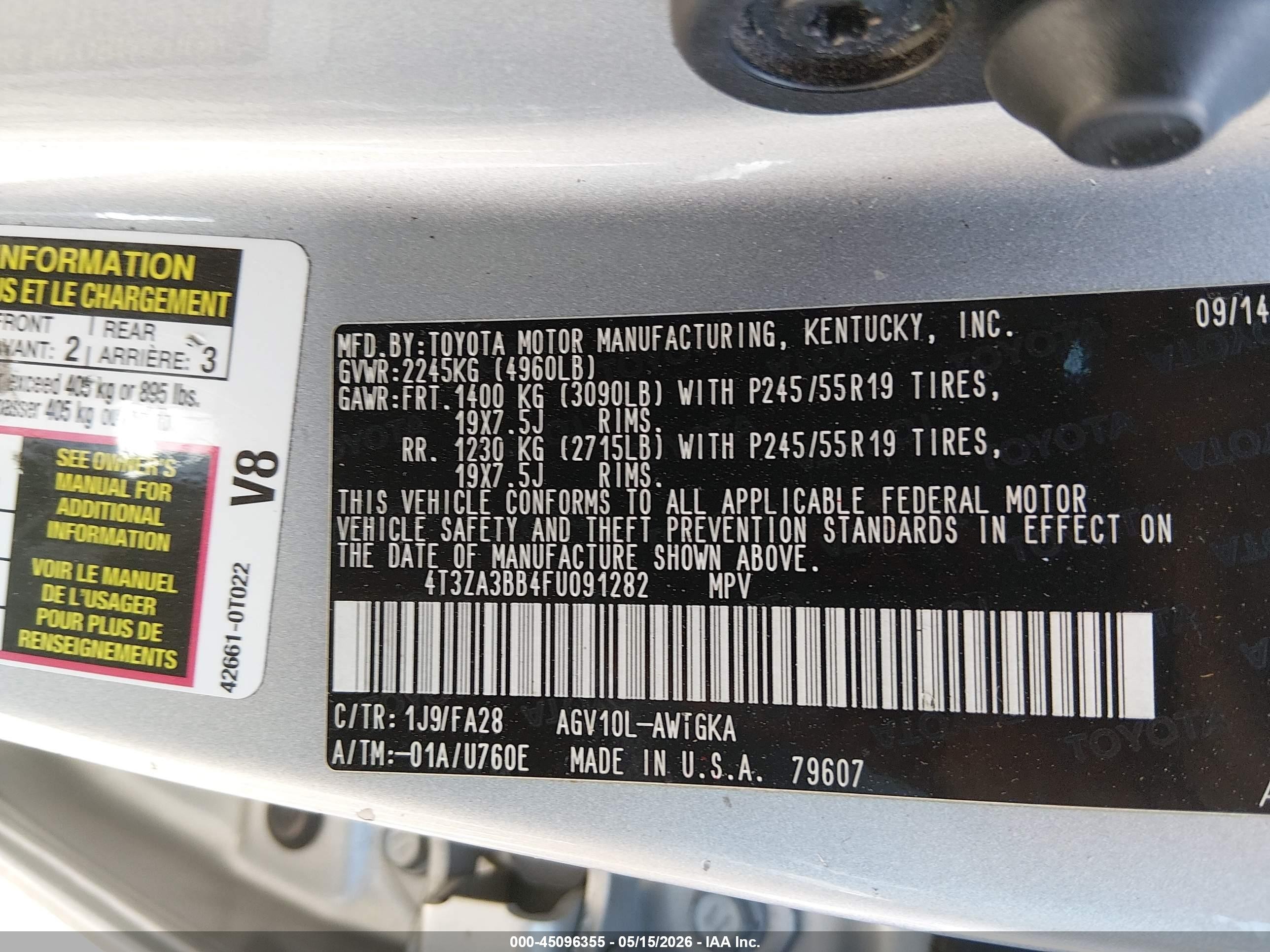 2015 Toyota Venza Le Silver vin: 4T3ZA3BB4FU091282