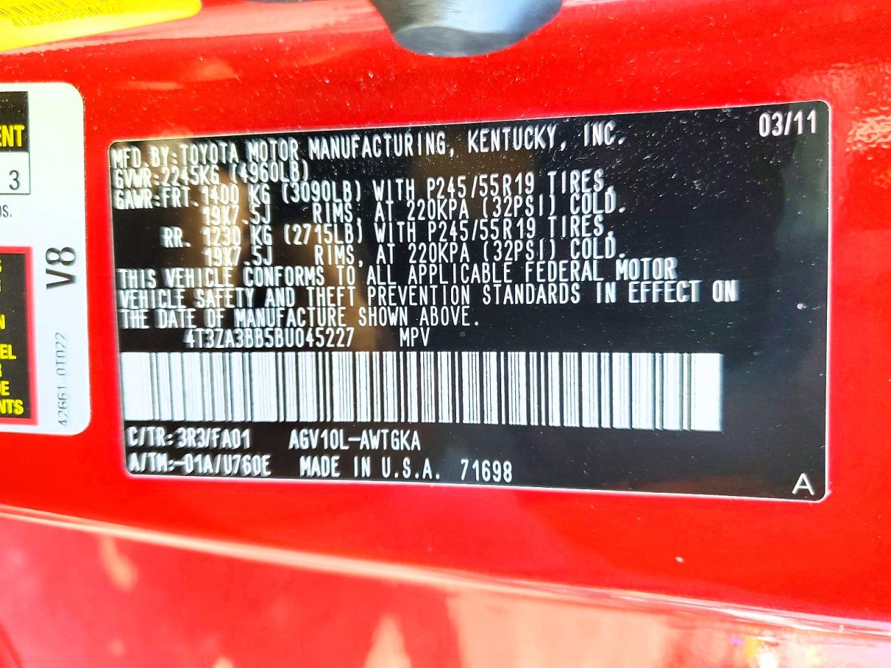 2011 Toyota Venza Fwd 4cyl Red vin: 4T3ZA3BB5BU045227