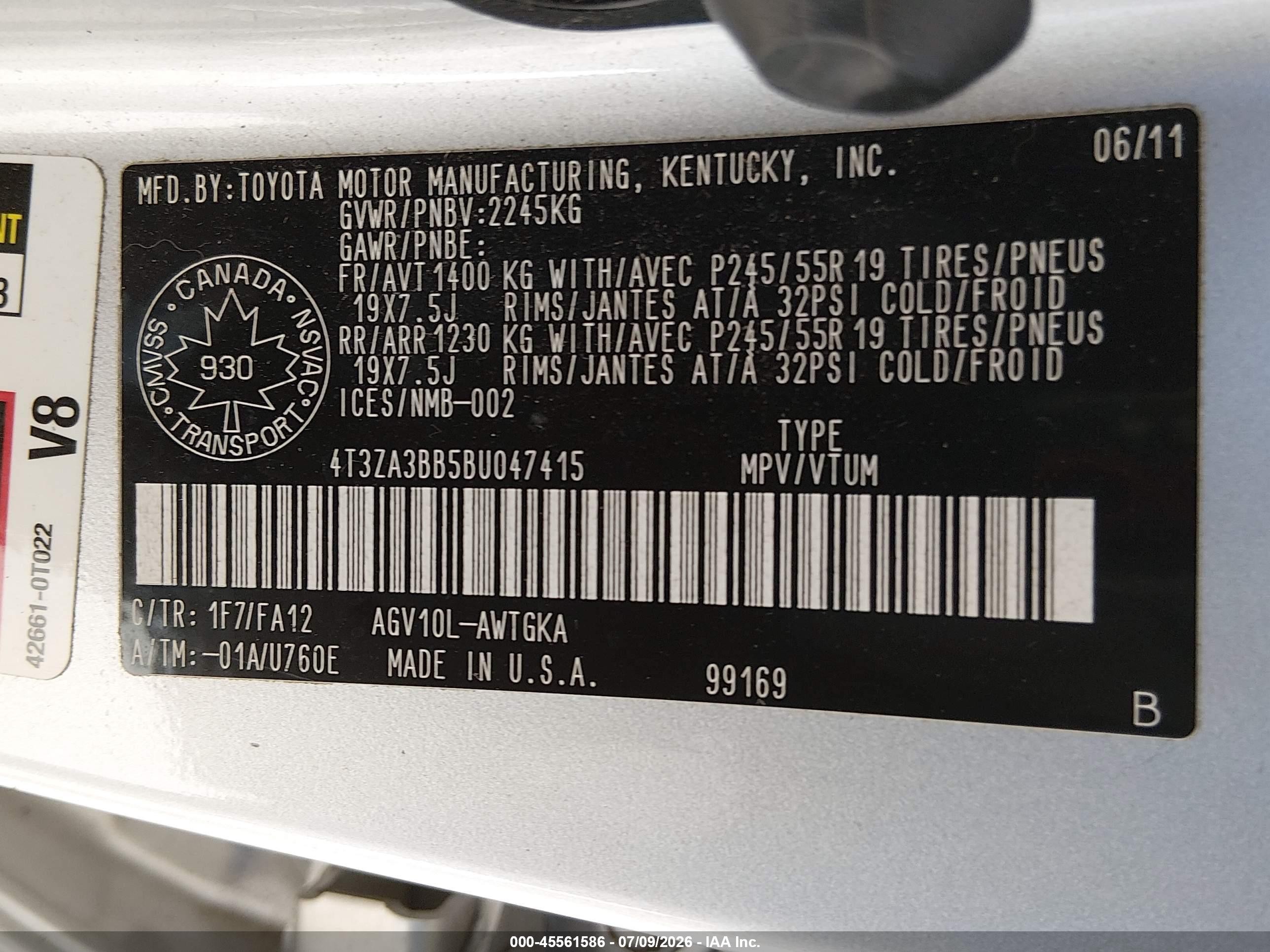 2011 Toyota Venza   Silver vin: 4T3ZA3BB5BU047415