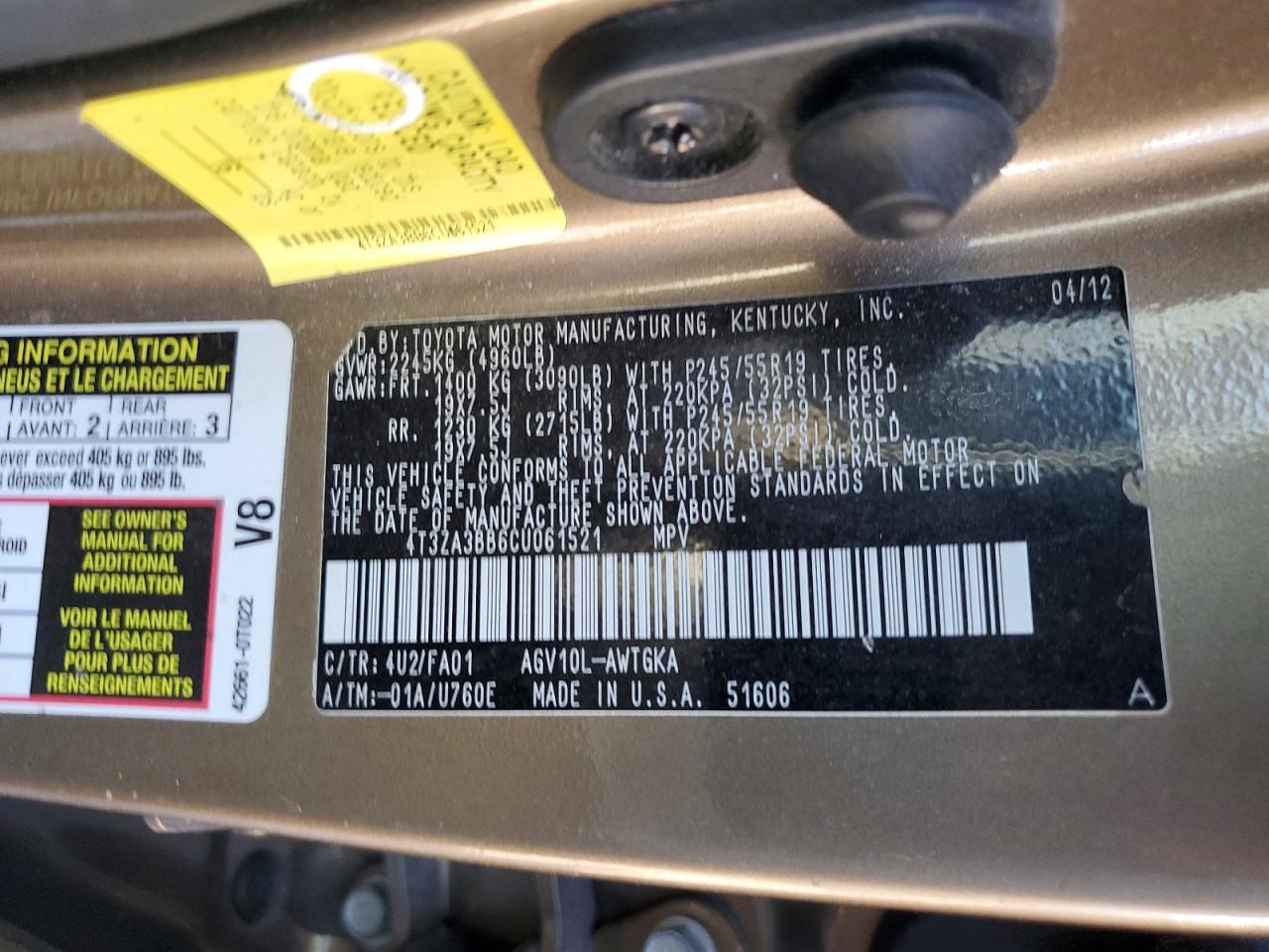 2012 Toyota Venza Le Brown vin: 4T3ZA3BB6CU061521