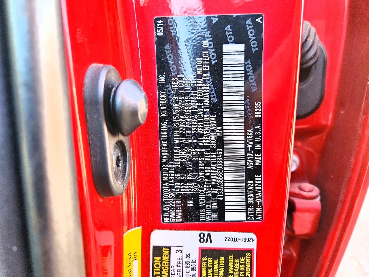 2014 Toyota Venza Le Red vin: 4T3ZA3BB6EU088463