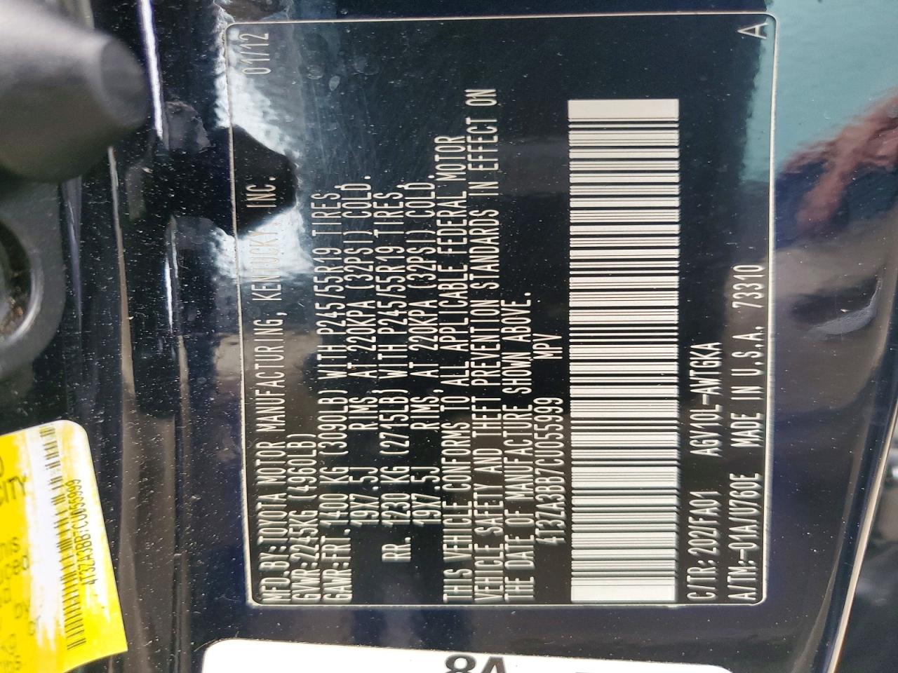 2012 Toyota Venza Le Black vin: 4T3ZA3BB7CU055999