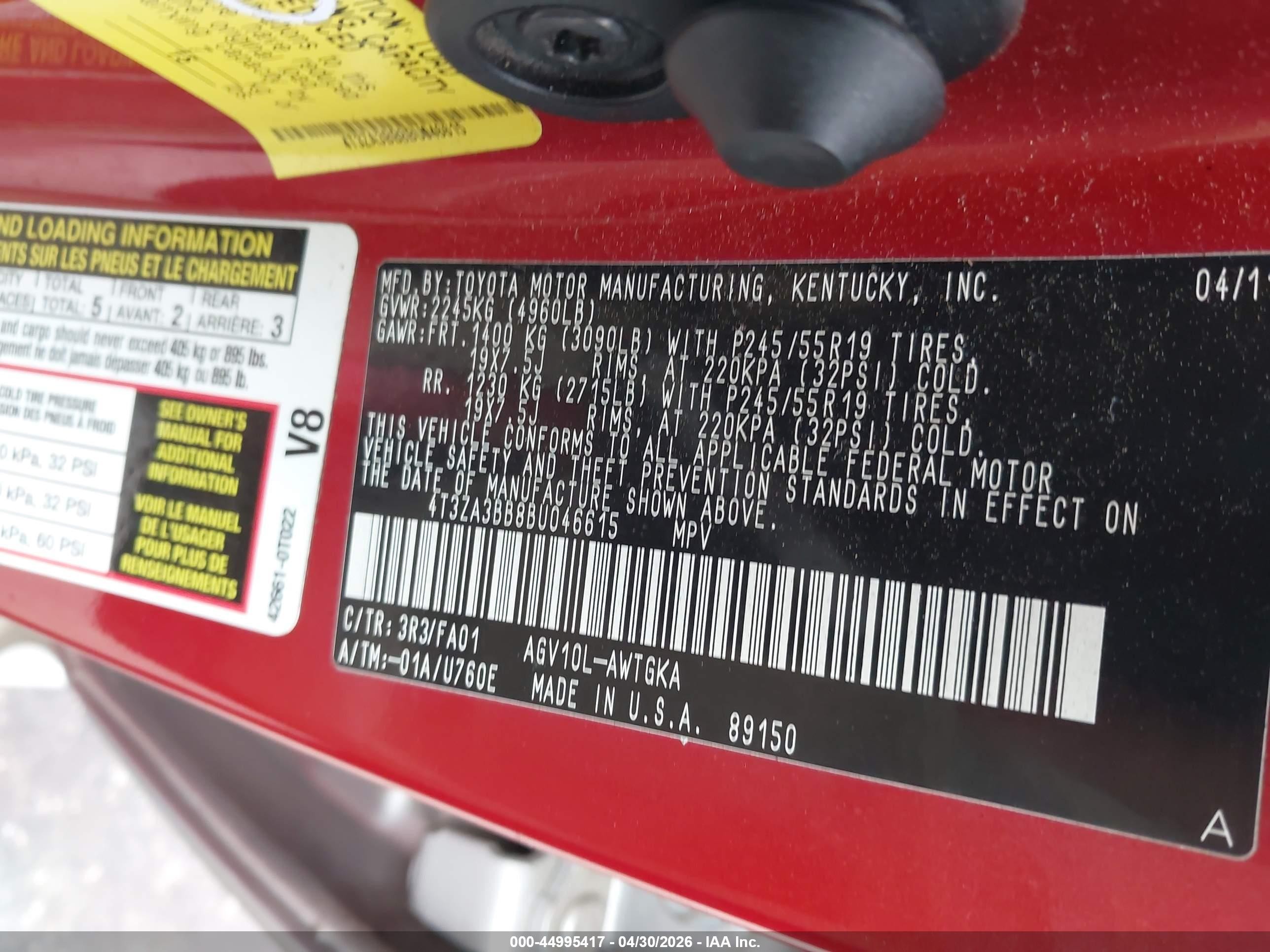 2011 Toyota Venza   Красный vin: 4T3ZA3BB8BU046615