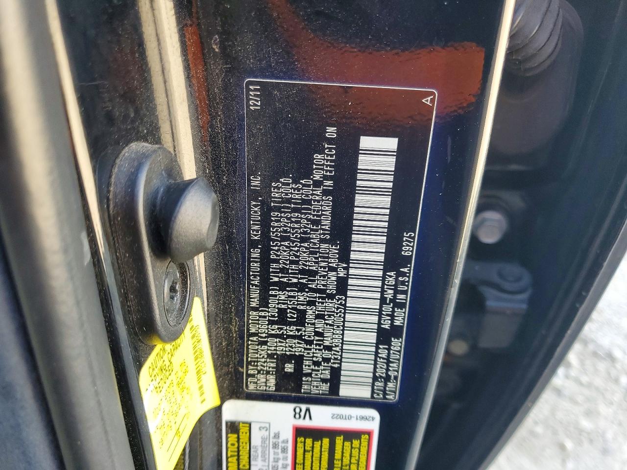 2012 Toyota Venza Le Черный vin: 4T3ZA3BB8CU055753