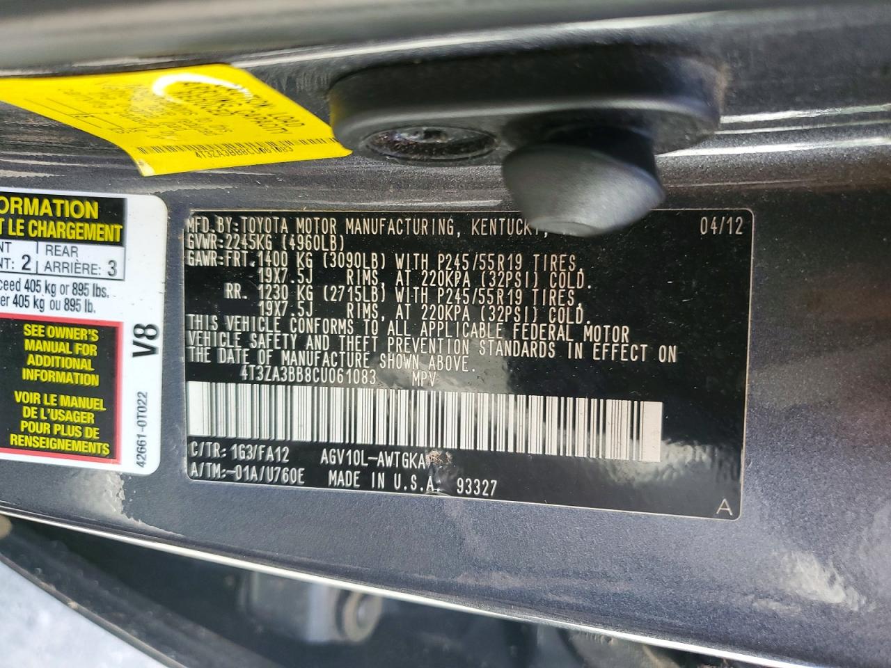 2012 Toyota Venza Le Gray vin: 4T3ZA3BB8CU061083