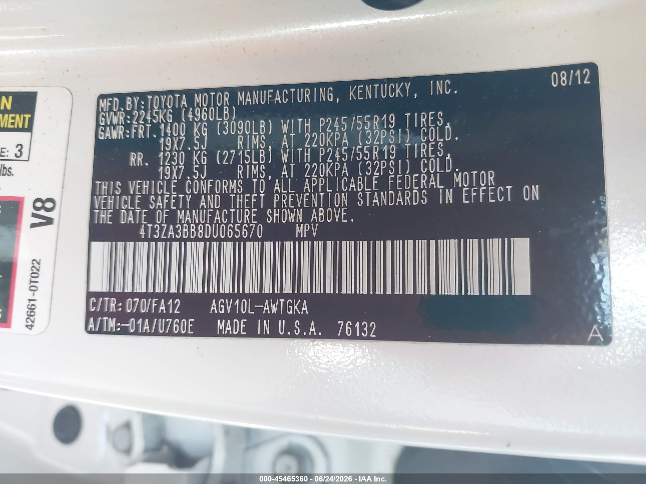 2013 Toyota Venza Le White vin: 4T3ZA3BB8DU065670
