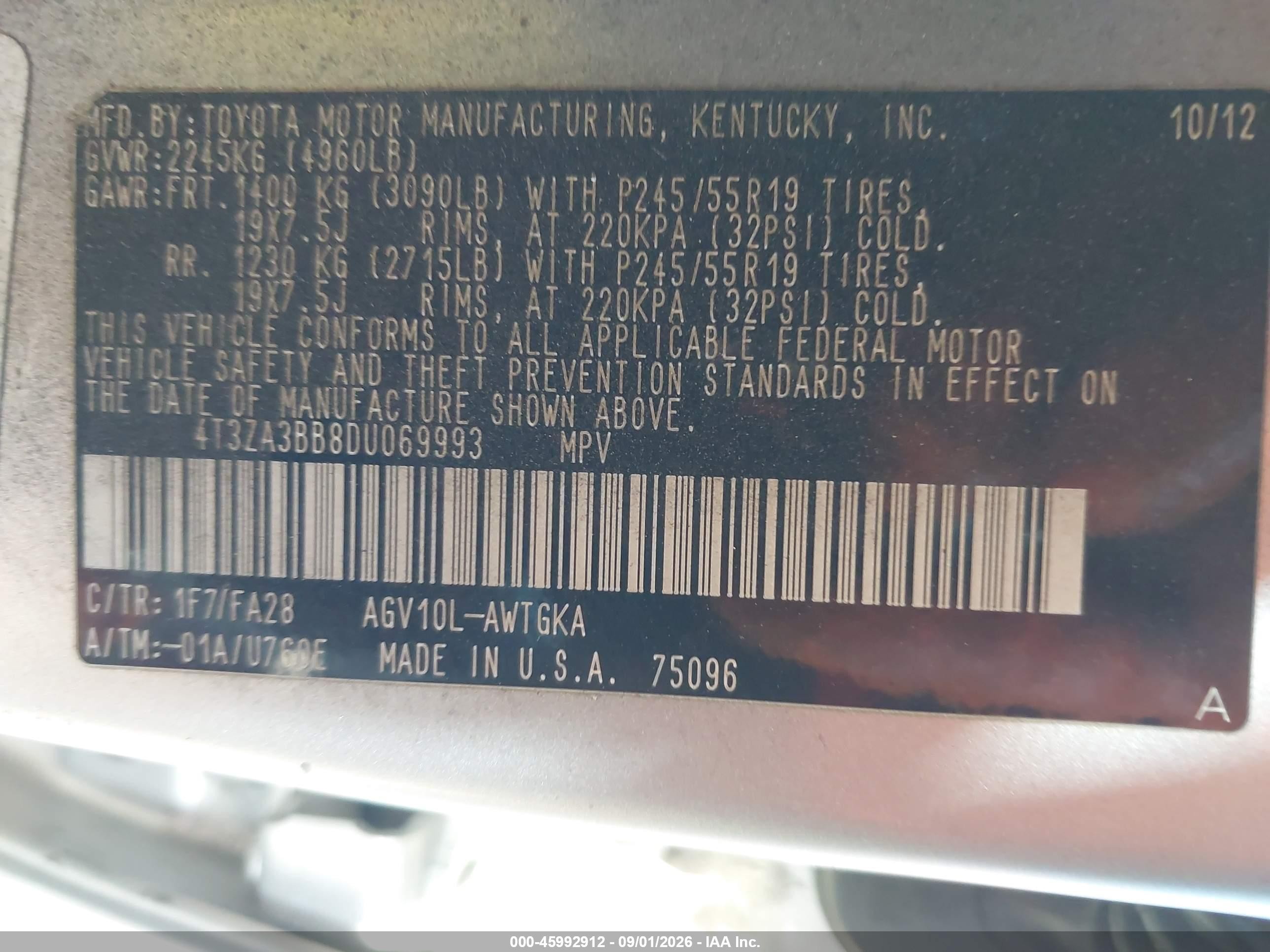 2013 Toyota Venza Le Silver vin: 4T3ZA3BB8DU069993