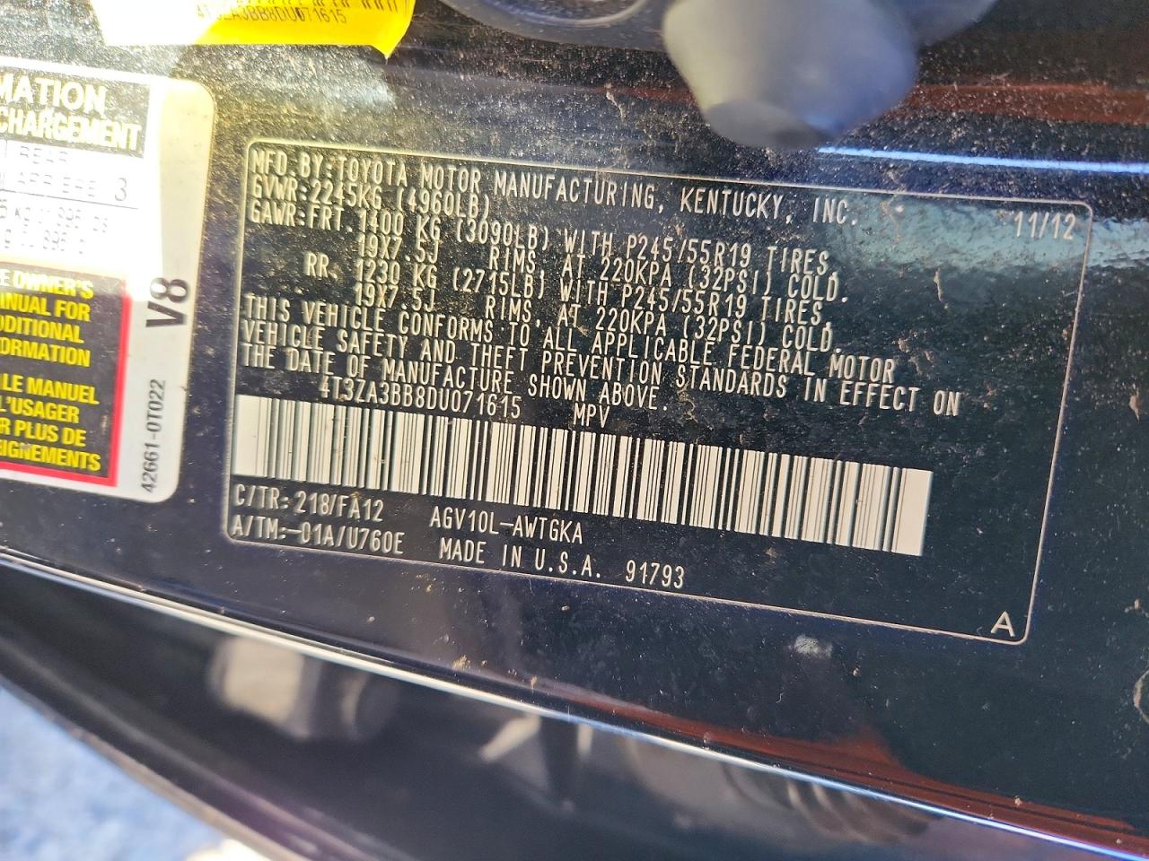2013 Toyota Venza Le Black vin: 4T3ZA3BB8DU071615