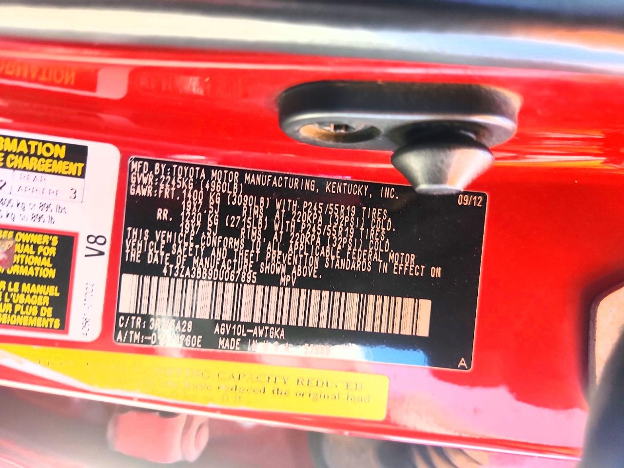 2013 Toyota Venza Le Red vin: 4T3ZA3BB9DU067895