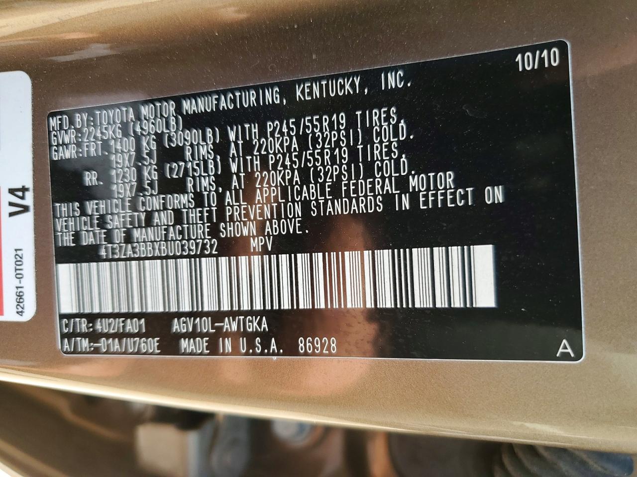 2011 Toyota Venza Fwd 4cyl Желто-коричневый vin: 4T3ZA3BBXBU039732
