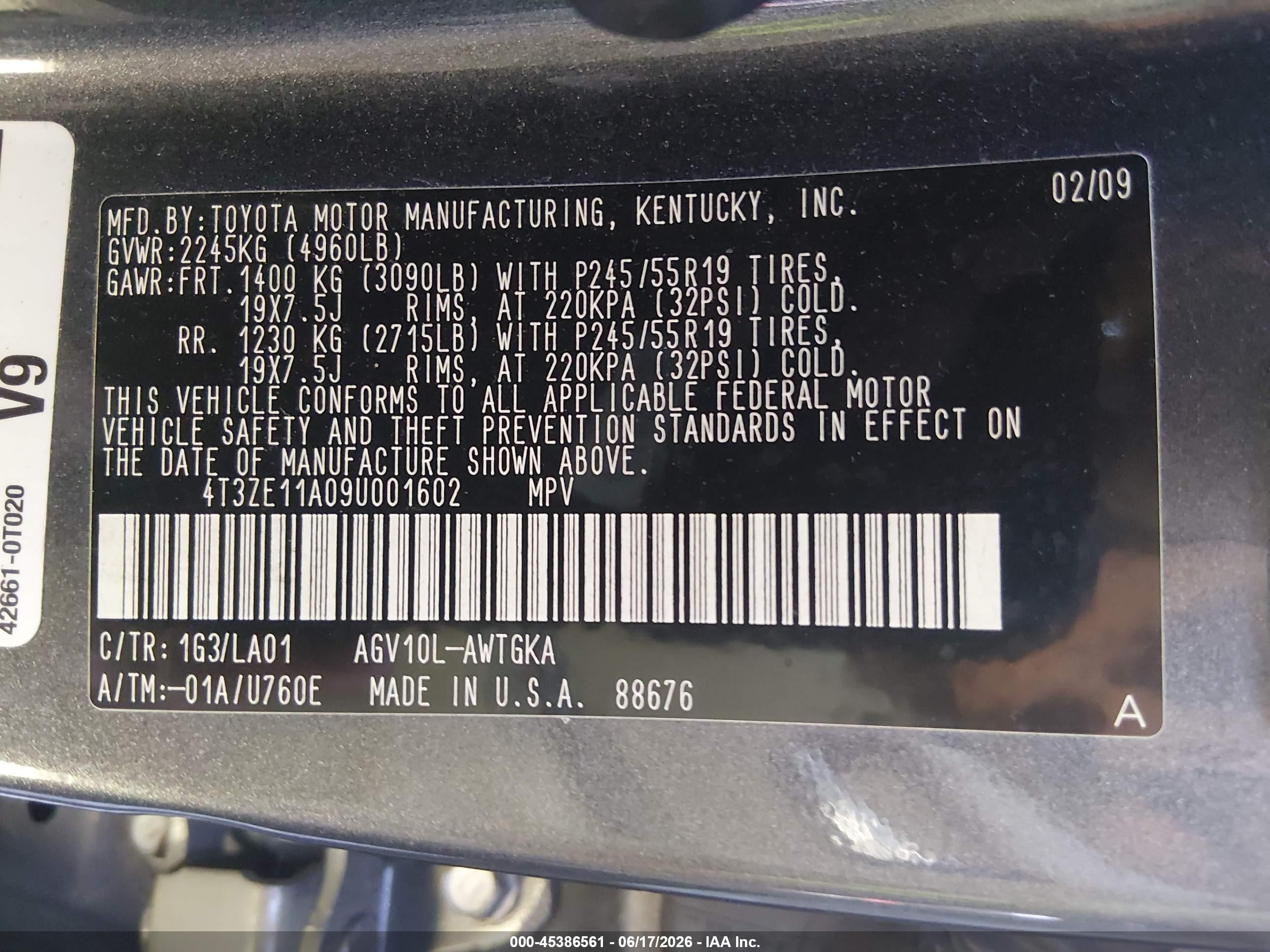 2009 Toyota Venza   Gray vin: 4T3ZE11A09U001602