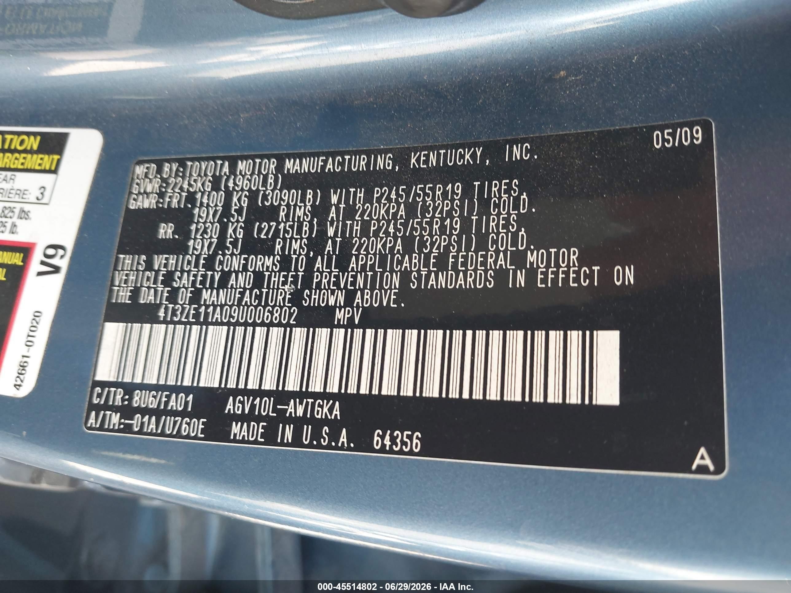 2009 Toyota Venza   Синий vin: 4T3ZE11A09U006802
