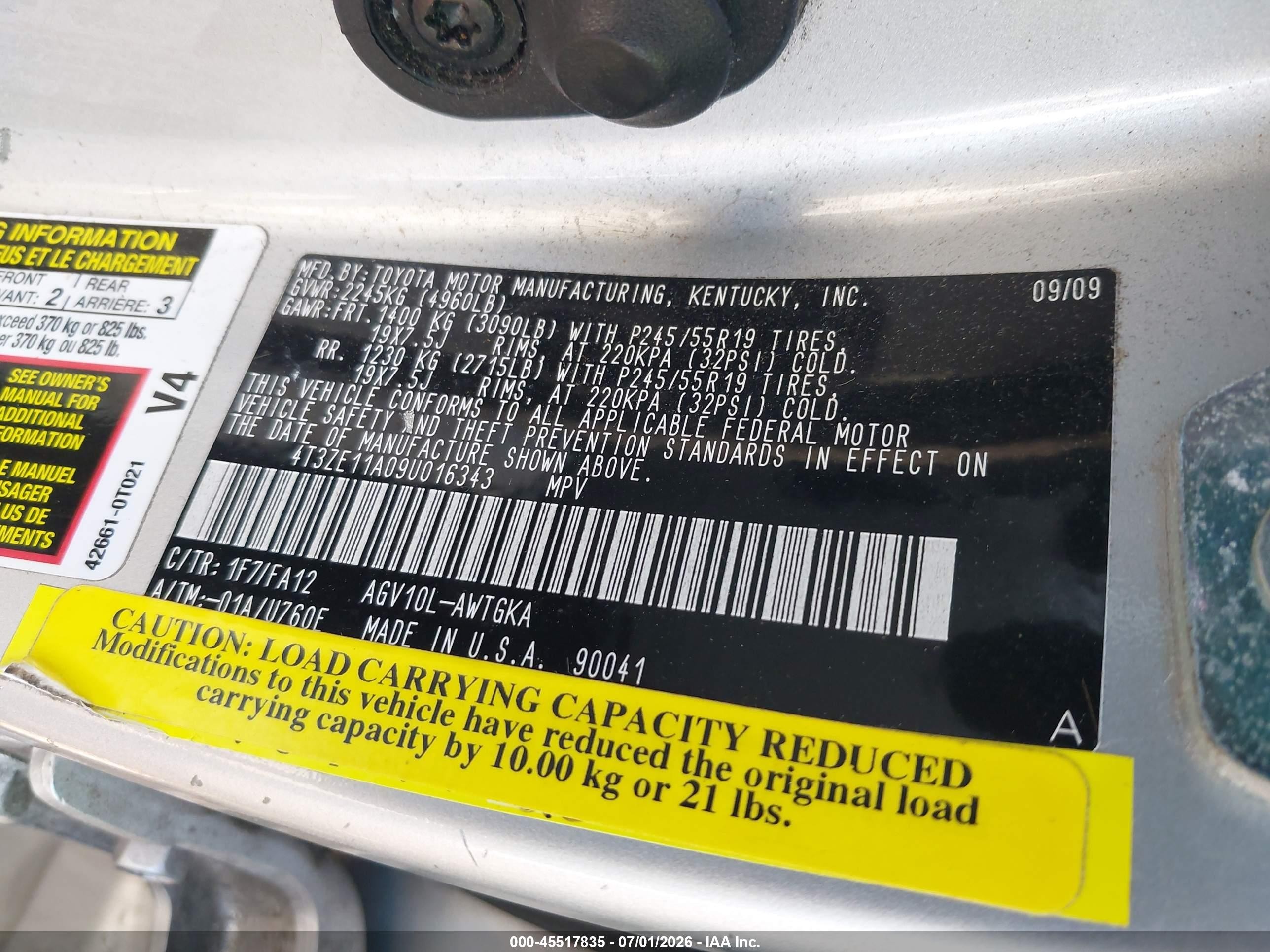 2009 Toyota Venza Silver vin: 4T3ZE11A09U016343