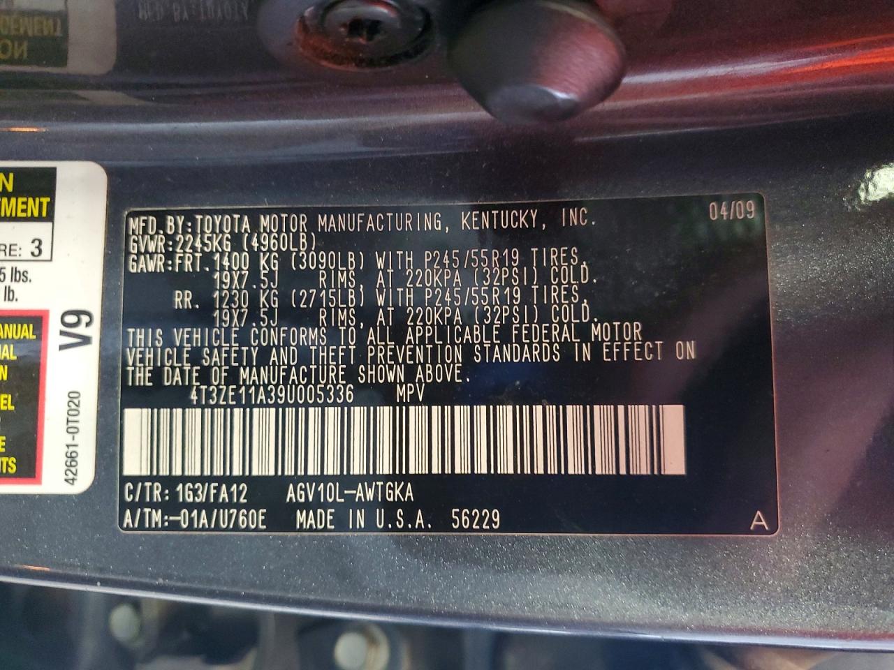 2009 Toyota Venza Fwd 4cyl Gray vin: 4T3ZE11A39U005336