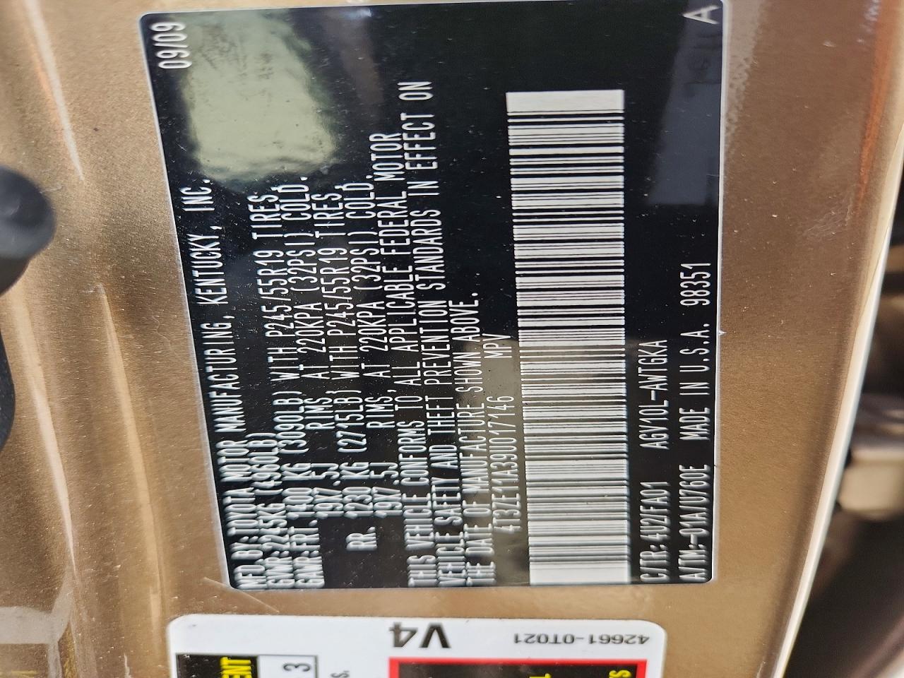 2009 Toyota Venza Fwd 4cyl Gold vin: 4T3ZE11A39U017146