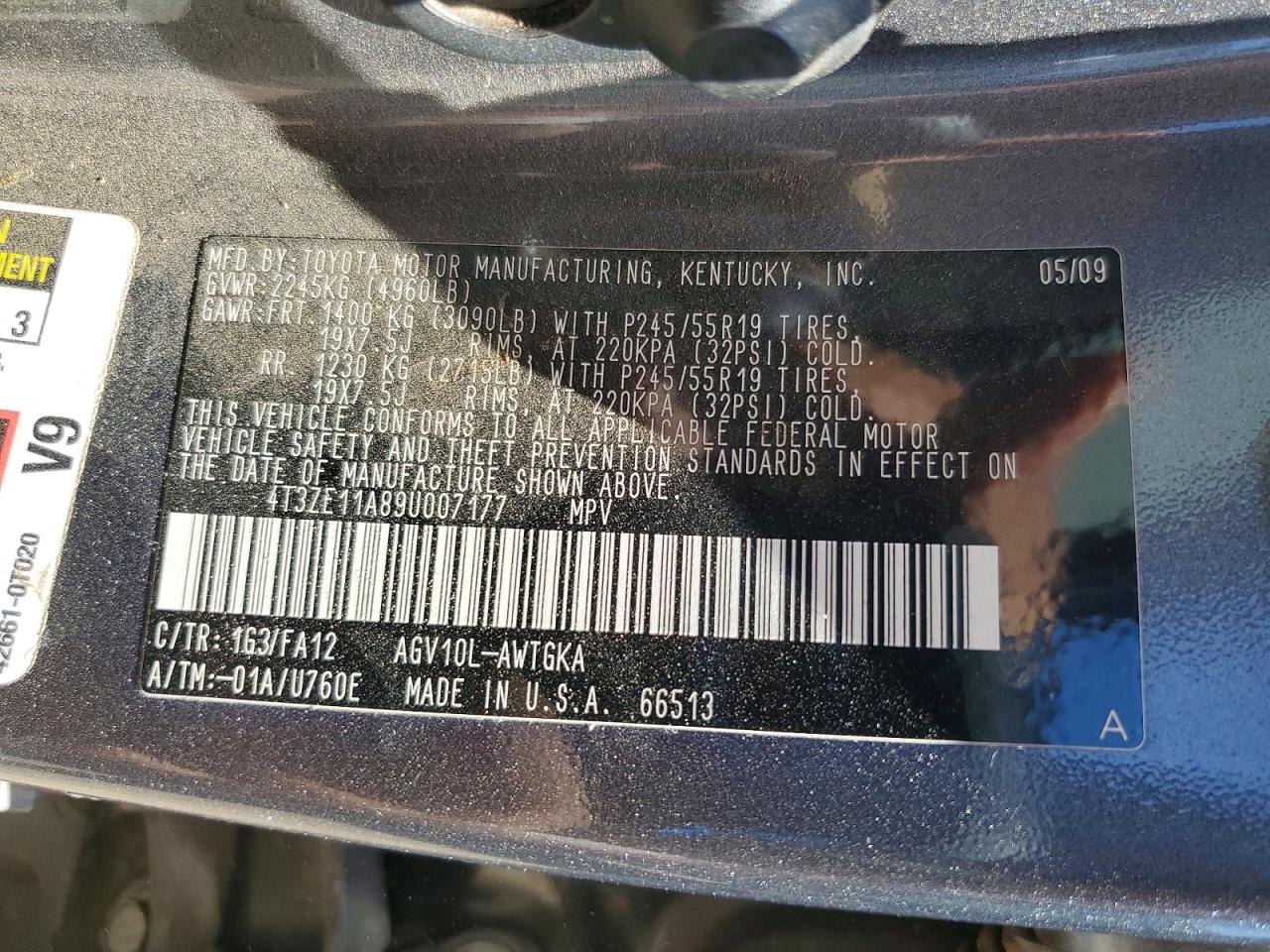 2009 Toyota Venza Fwd 4cyl Charcoal vin: 4T3ZE11A89U007177