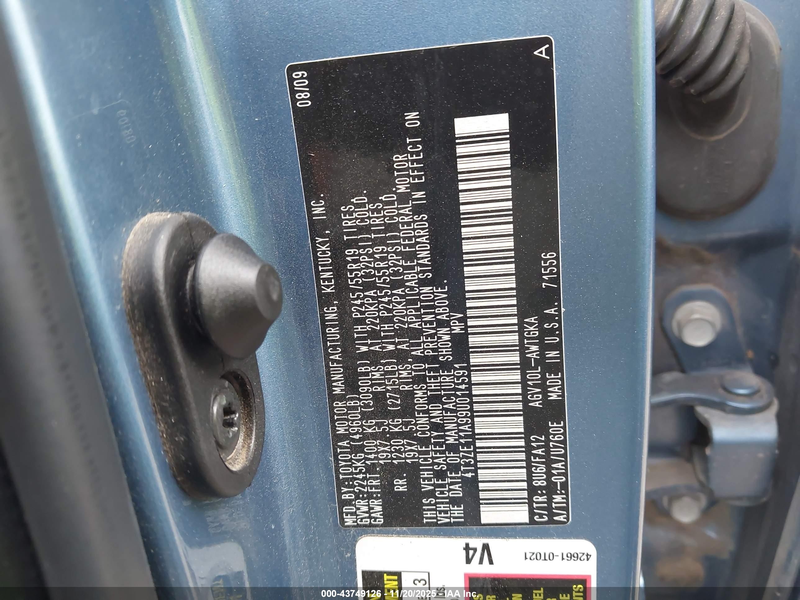 2009 Toyota Venza   Blue vin: 4T3ZE11A99U014591