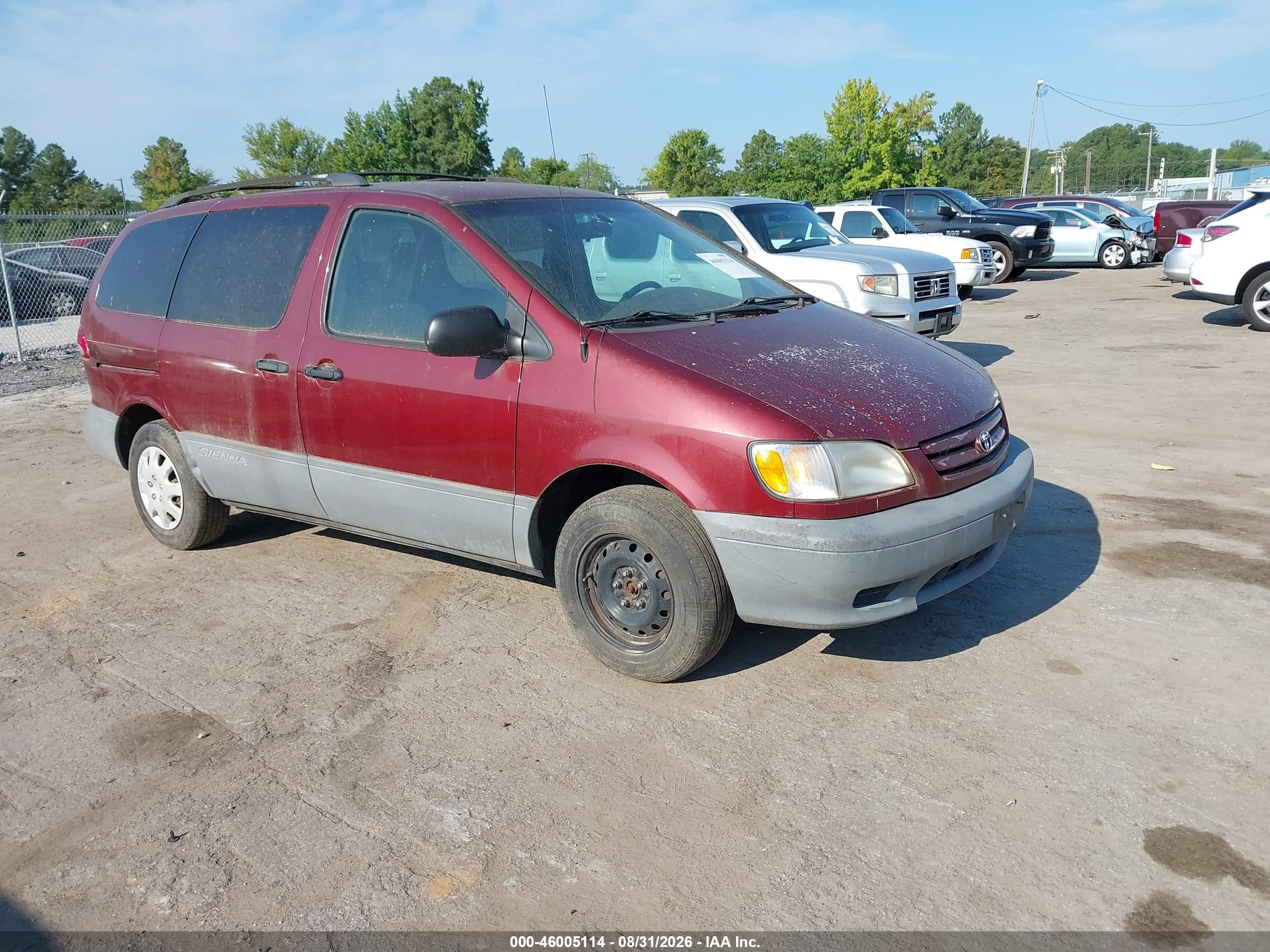 2001 Toyota Sienna Le Burgundy vin: 4T3ZF13C21U362927