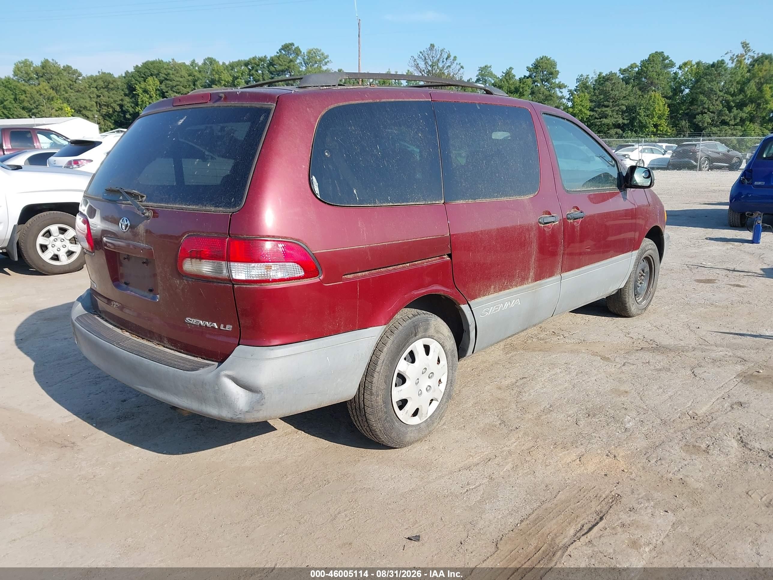2001 Toyota Sienna Le Burgundy vin: 4T3ZF13C21U362927
