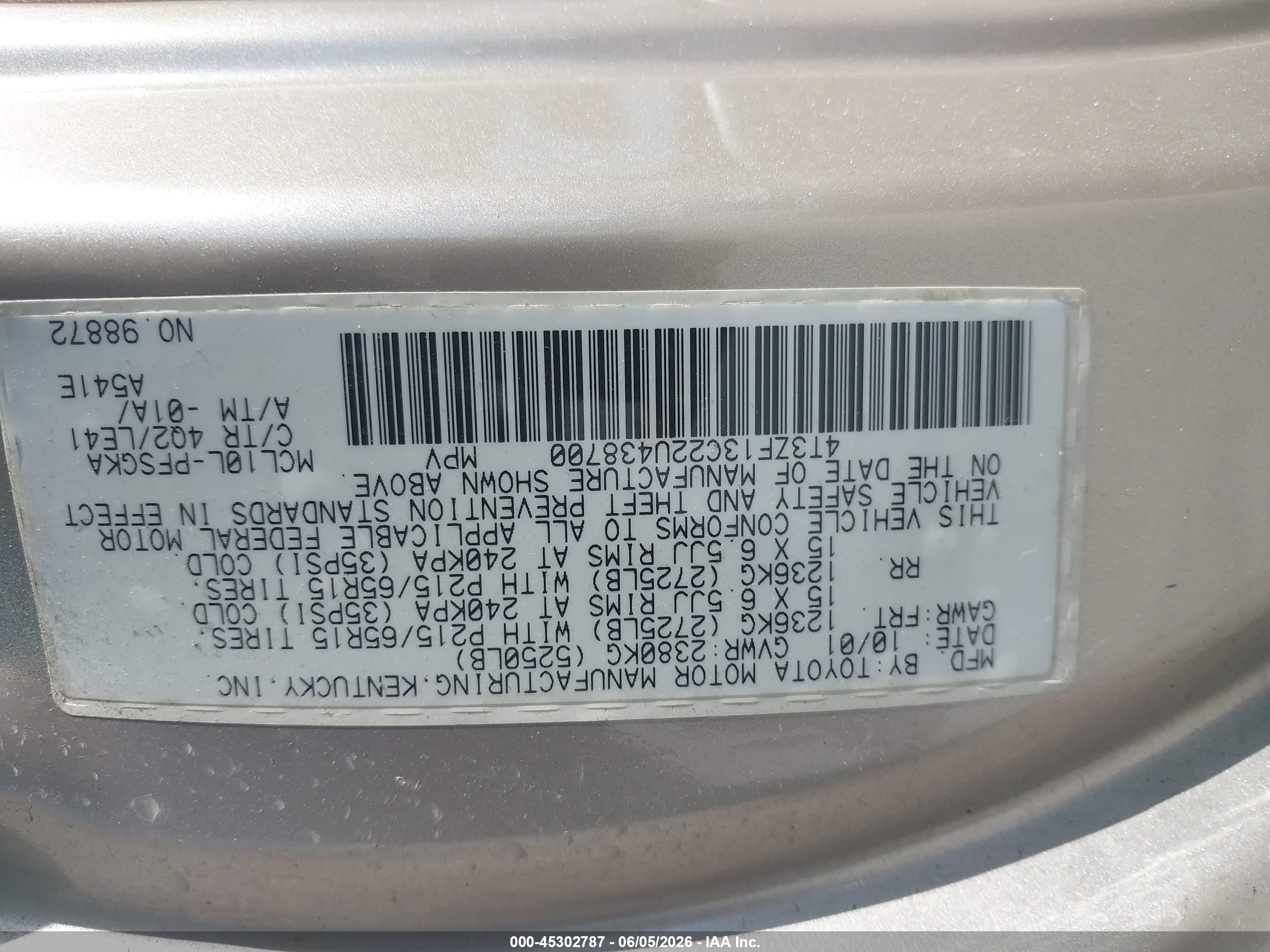 2002 Toyota Sienna Xle Gold vin: 4T3ZF13C22U438700