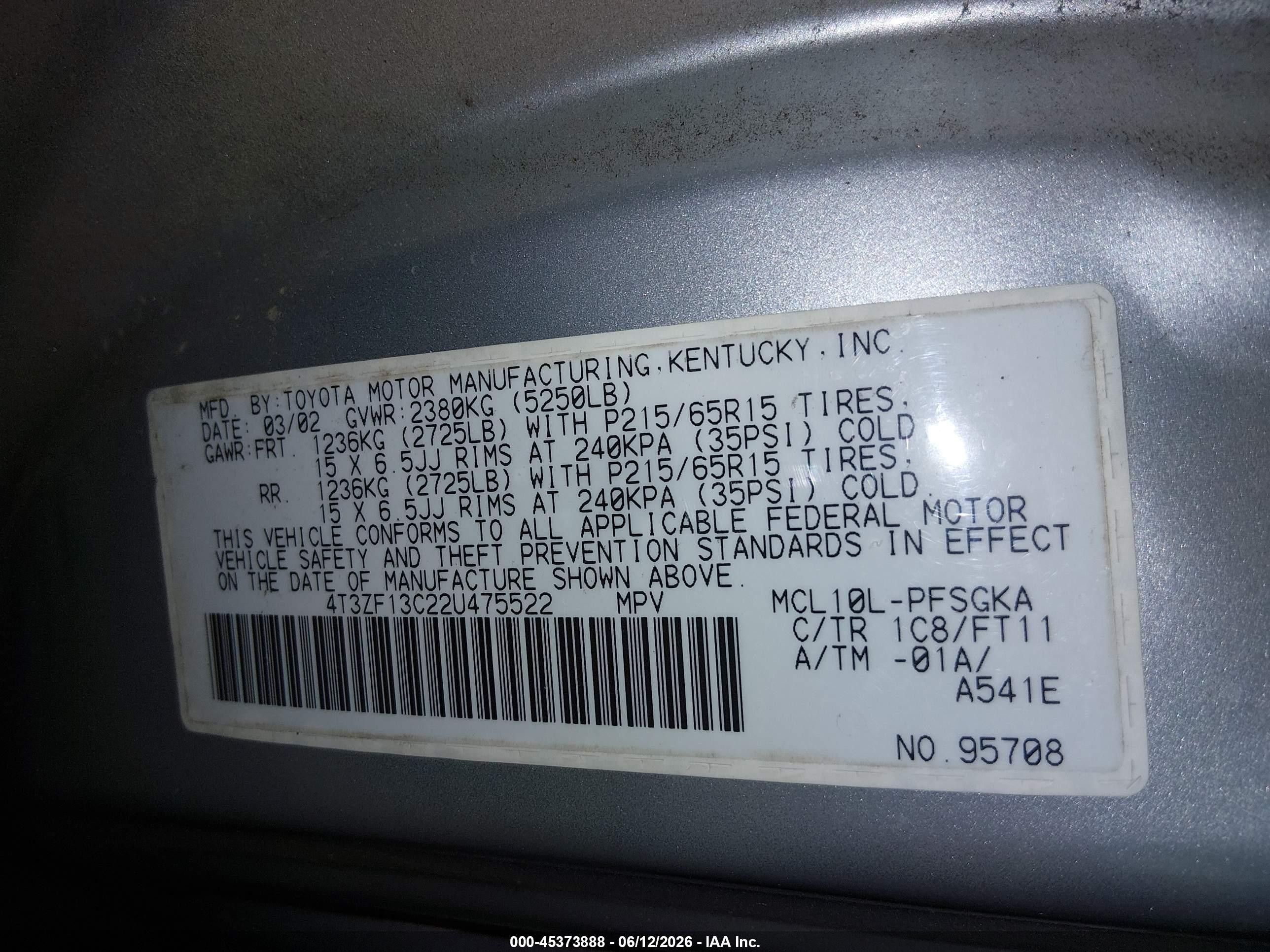 2002 Toyota Sienna Le Gray vin: 4T3ZF13C22U475522