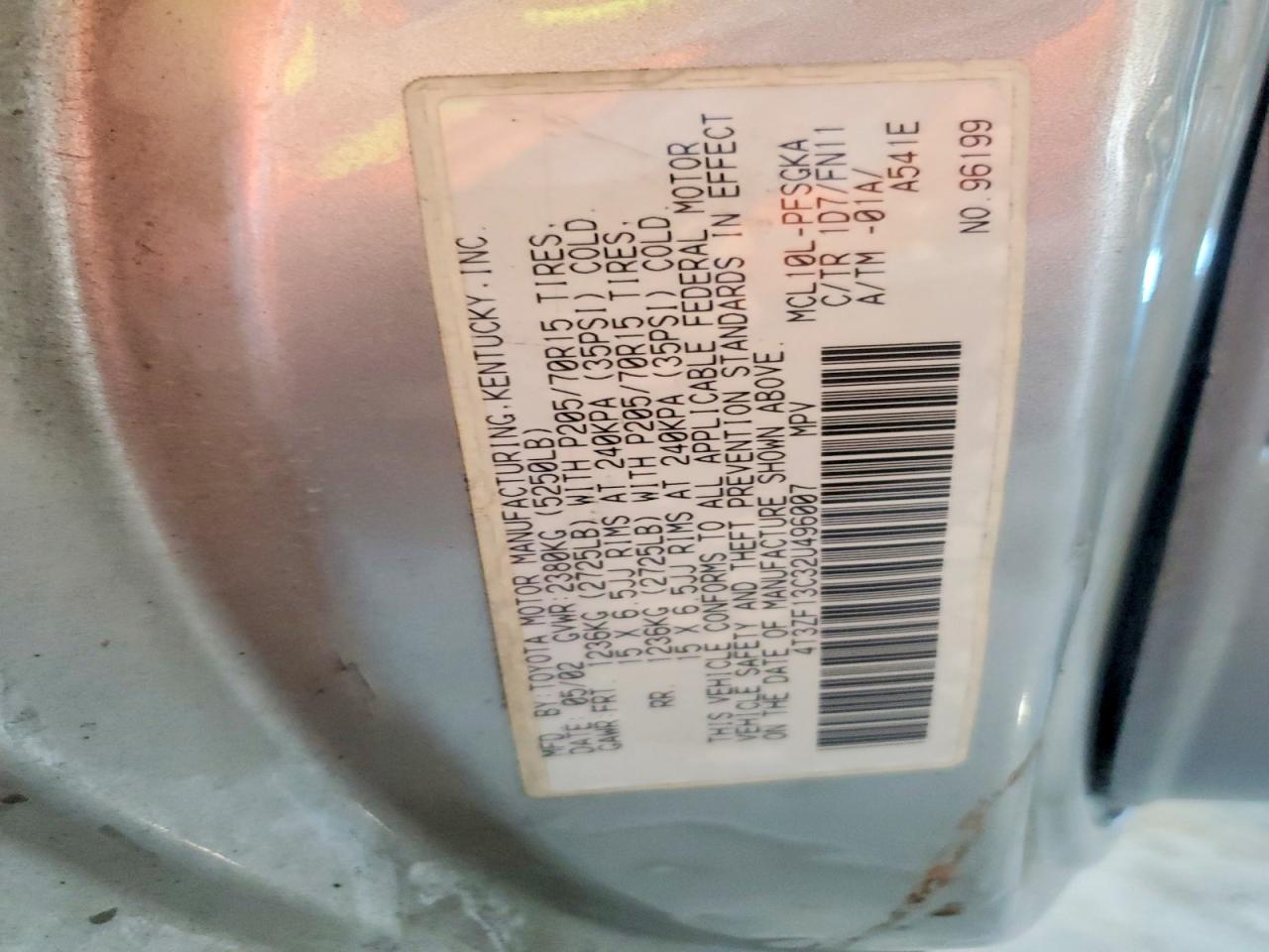 2002 Toyota Sienna Le Желто-коричневый vin: 4T3ZF13C32U496007