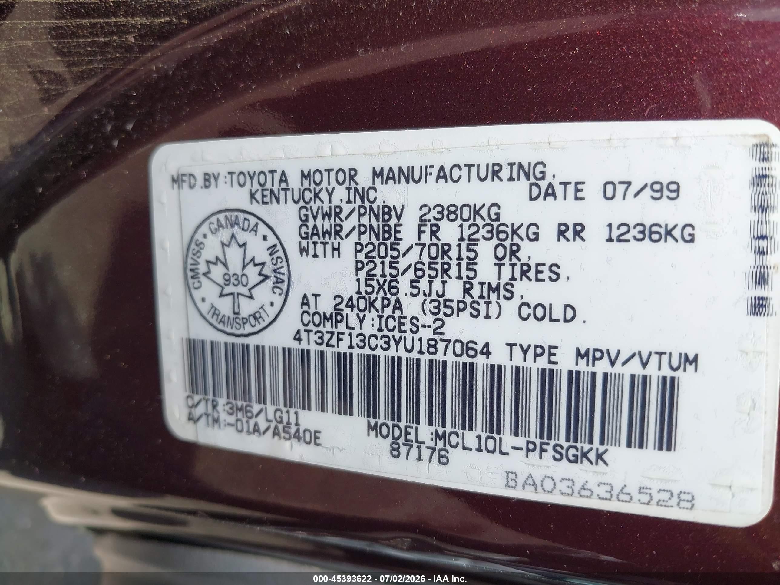 2000 Toyota Sienna Le/xle Brown vin: 4T3ZF13C3YU187064