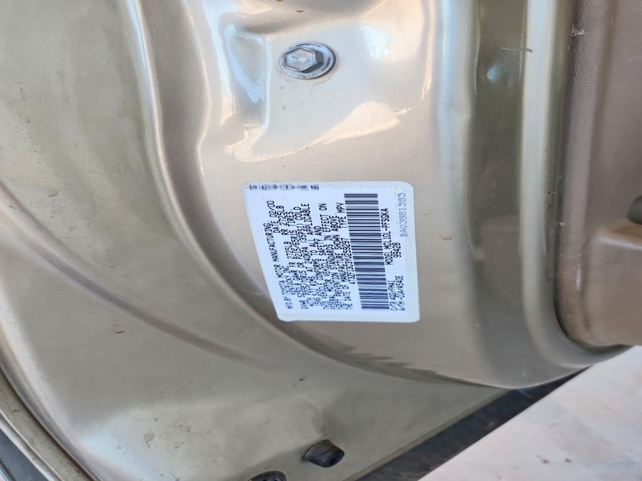 2000 Toyota Sienna Xle Beige vin: 4T3ZF13C3YU259297