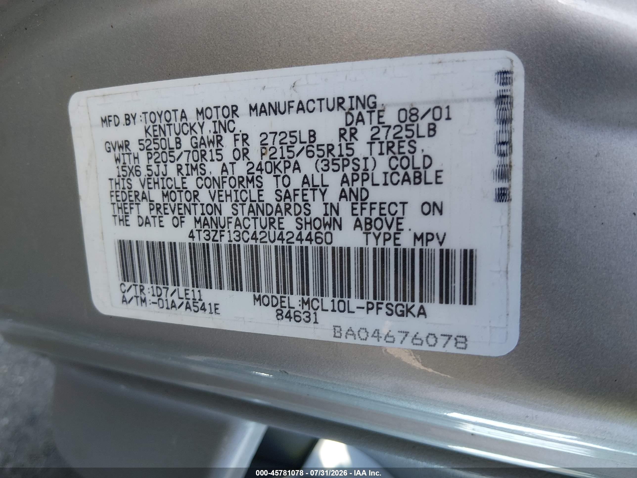 2002 Toyota Sienna Xle Silver vin: 4T3ZF13C42U424460