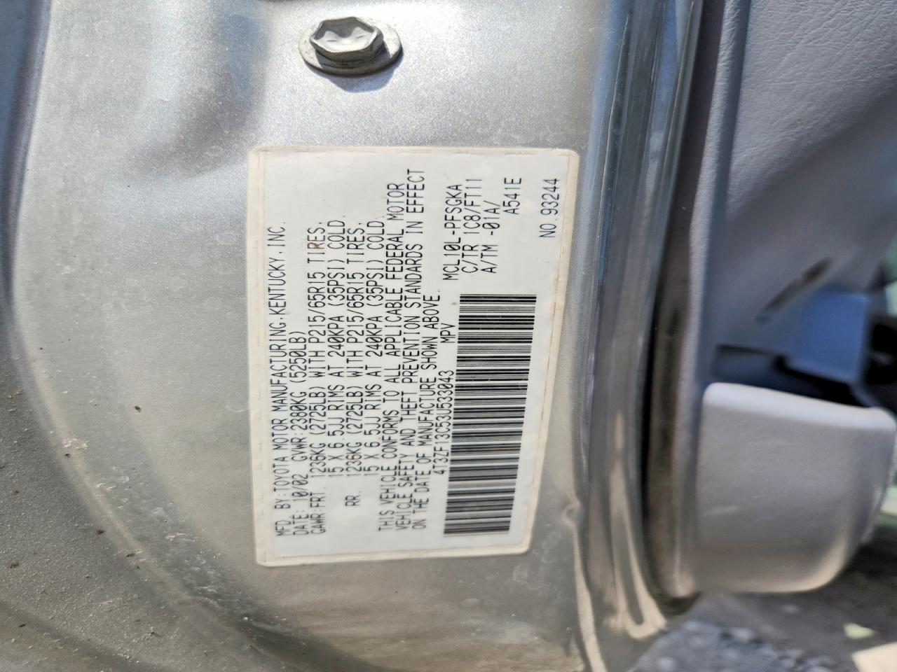 2003 Toyota Sienna Le Silver vin: 4T3ZF13C53U533043