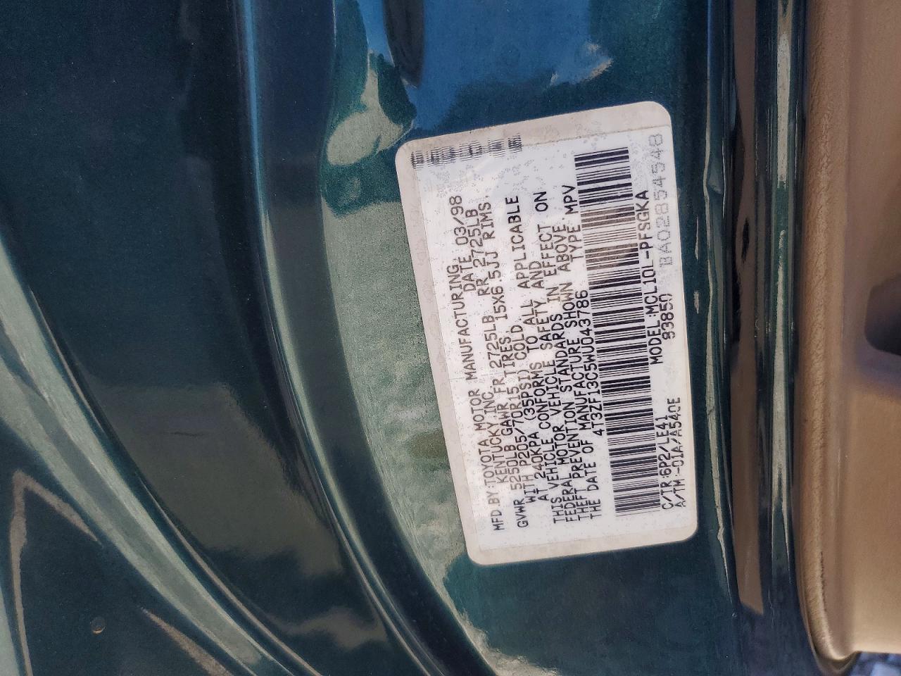 1998 Toyota Sienna Xle Зеленый vin: 4T3ZF13C5WU043786