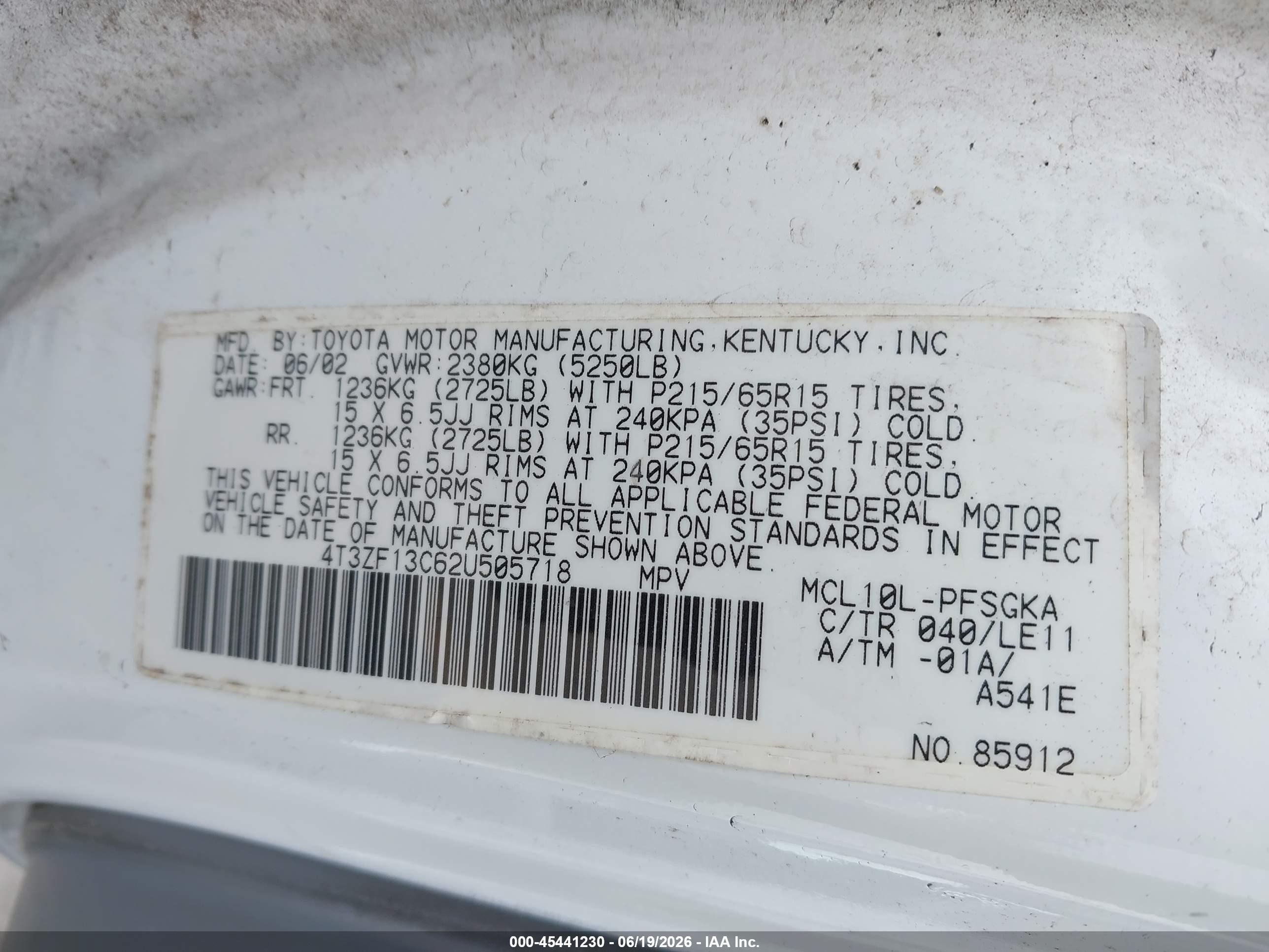 2002 Toyota Sienna Xle White vin: 4T3ZF13C62U505718
