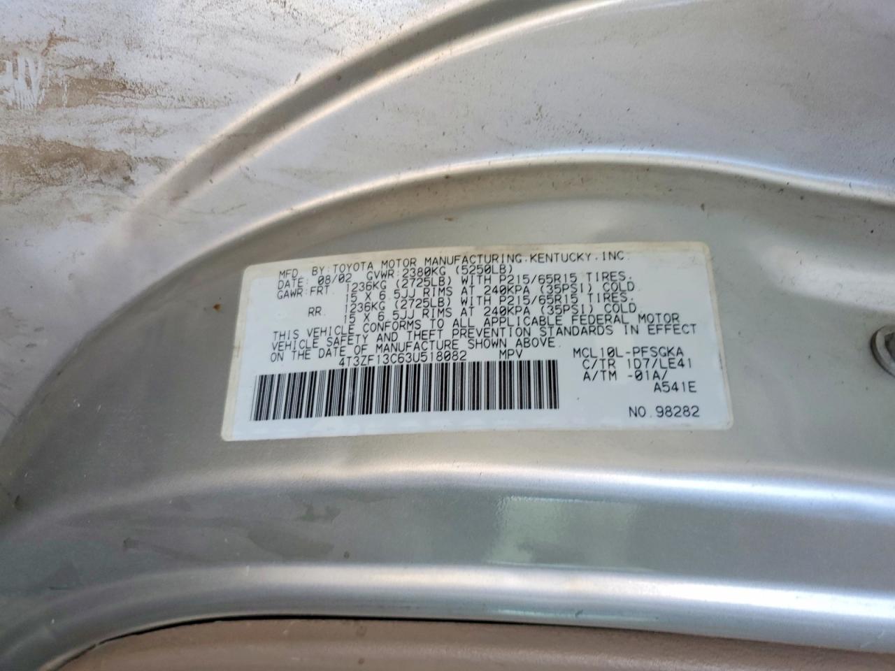 2003 Toyota Sienna Xle Tan vin: 4T3ZF13C63U518082