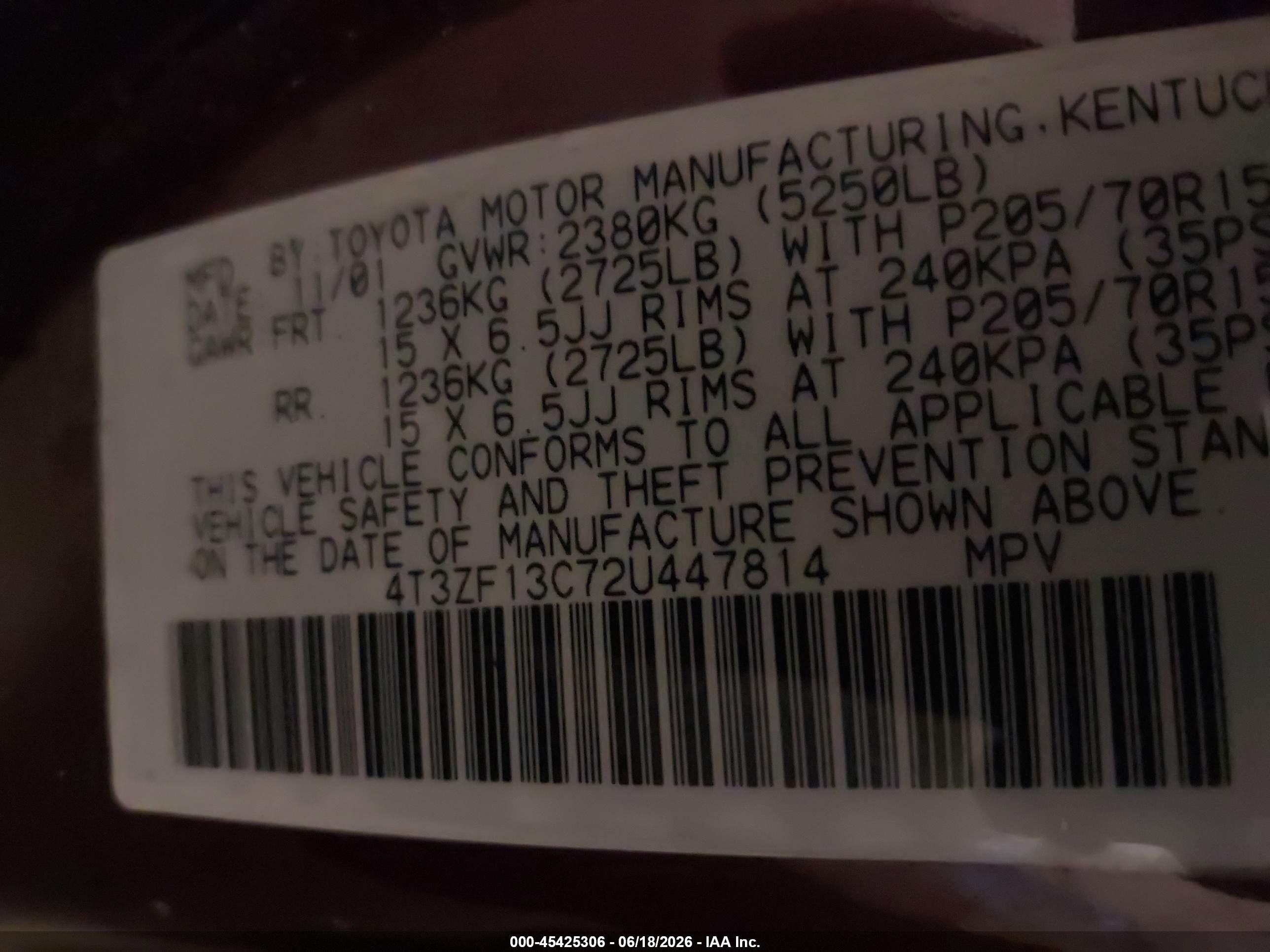 2002 Toyota Sienna Le Maroon vin: 4T3ZF13C72U447814