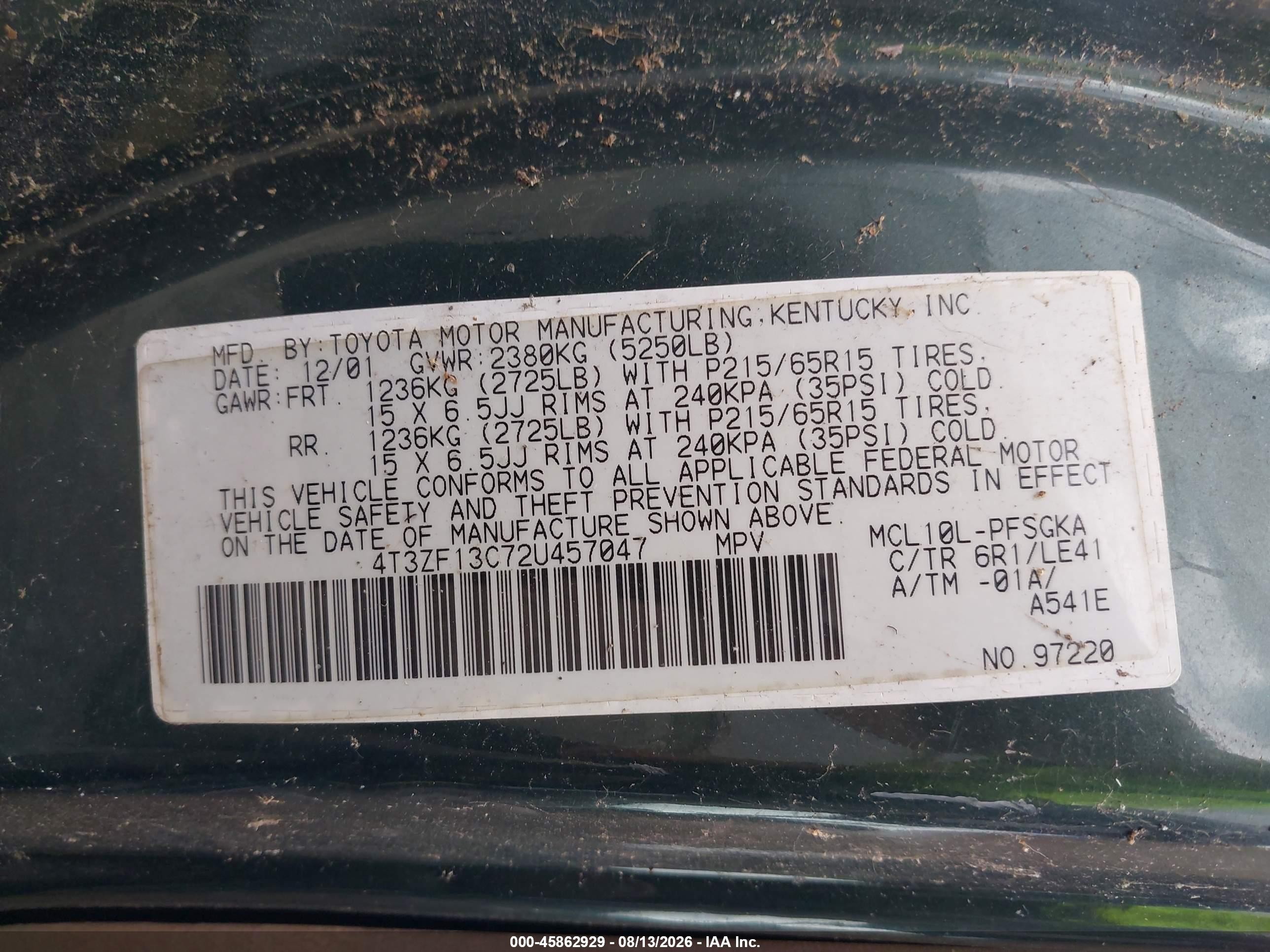 2002 Toyota Sienna Xle Green vin: 4T3ZF13C72U457047